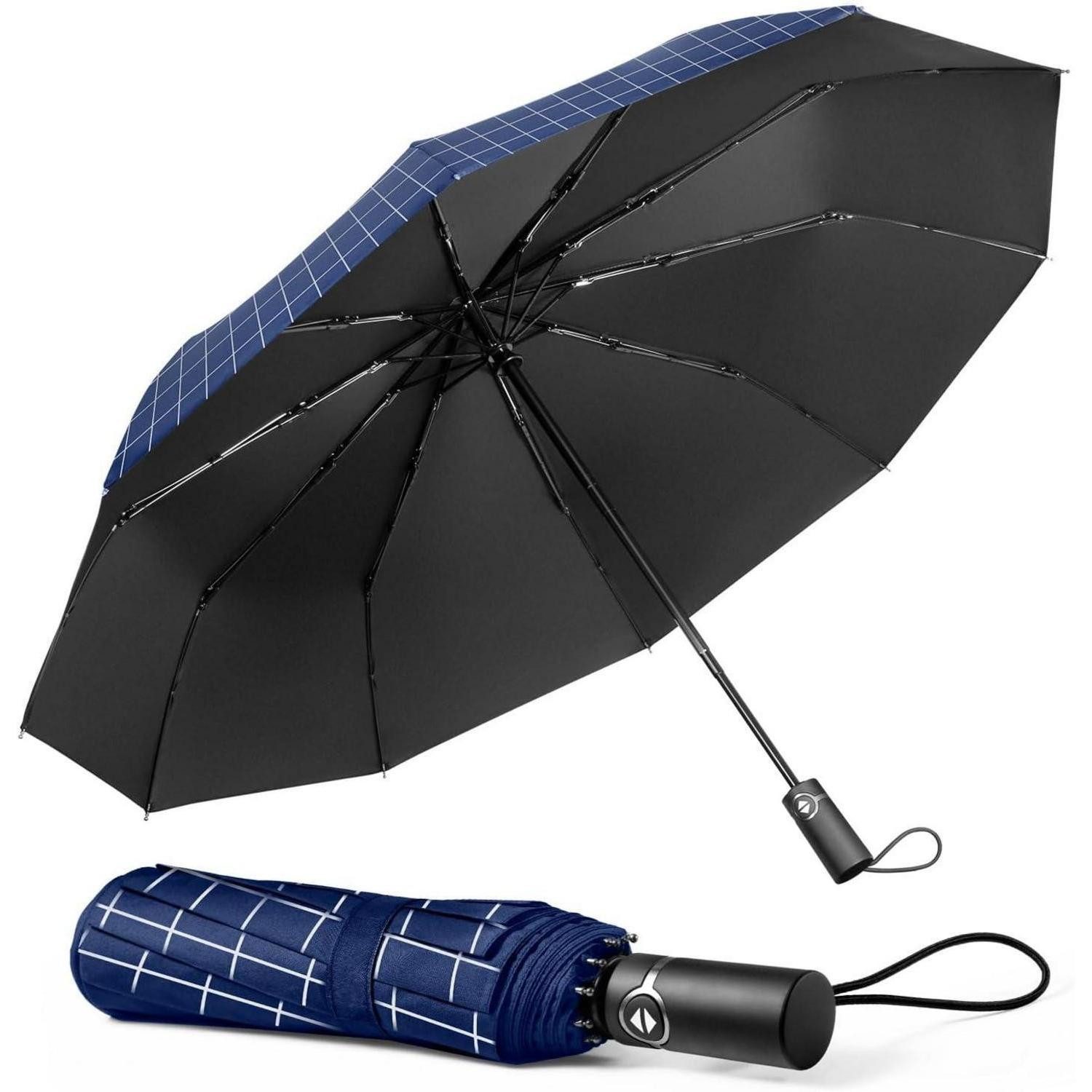 Taschenregenschirm Regenschirm Taschenschirm Blau kariert