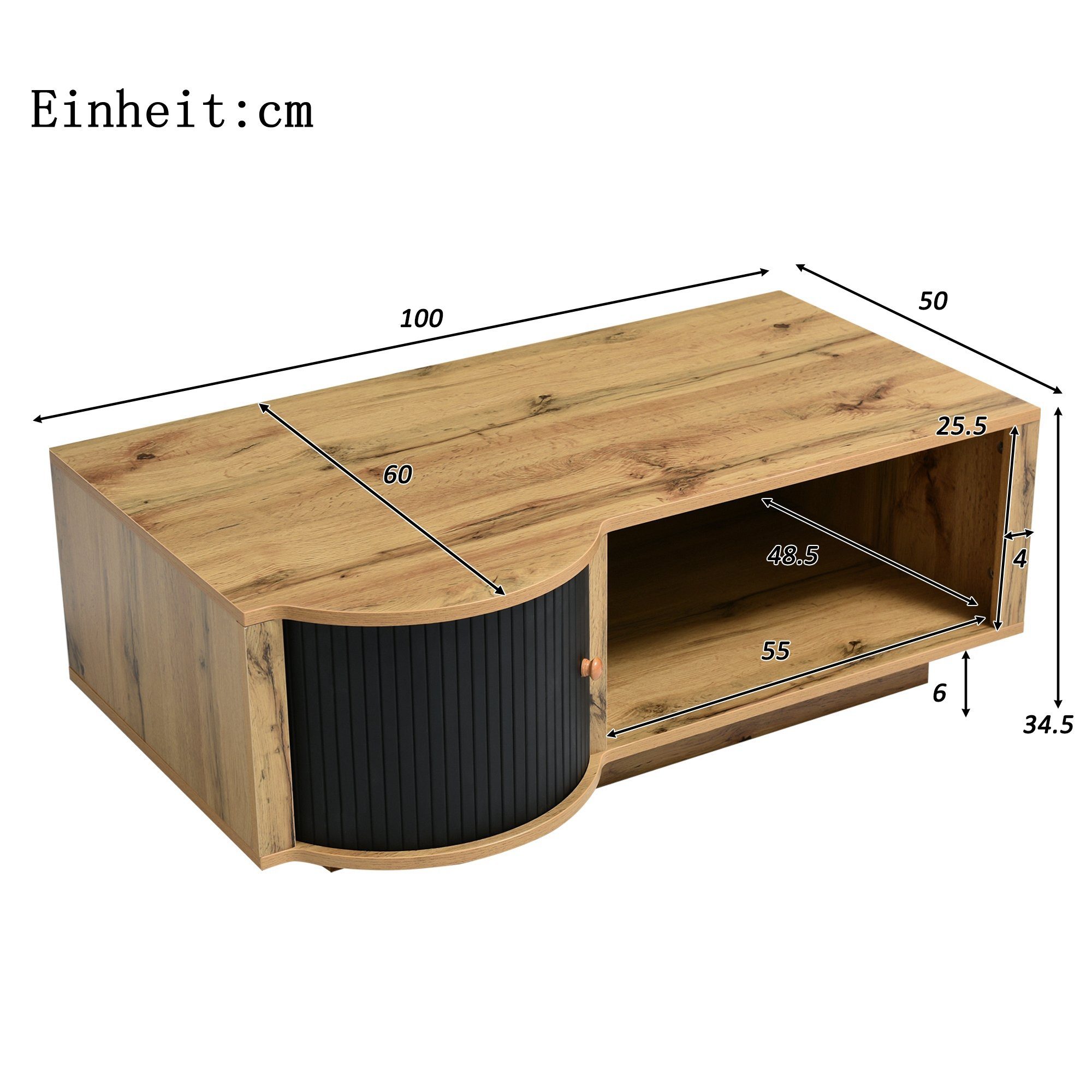 Celya Couchtisch mit Couchtisch mit Stilvoller Stauraum, Kaffeetisch Kaffeetisch,Kaffeetisch gebogenem Design, mit Schiebetüren.100×60×35cm(T×B×H)