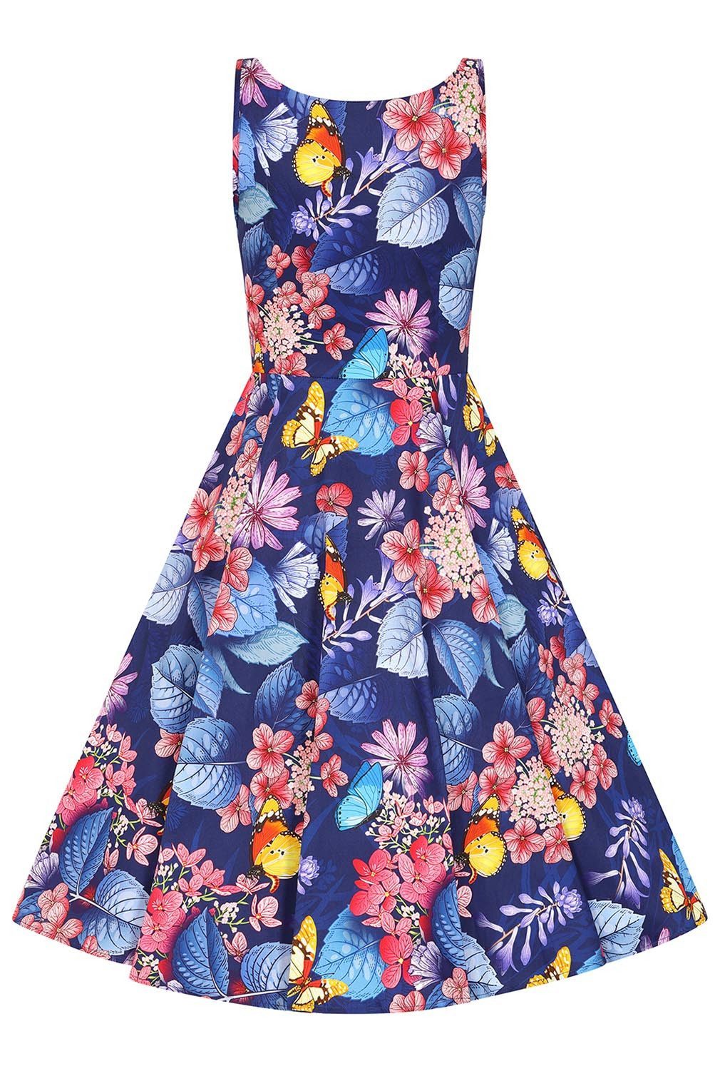 Hearts & Roses London A-Linien-Kleid Midnight Garden Schmetterling Blumen Vintage