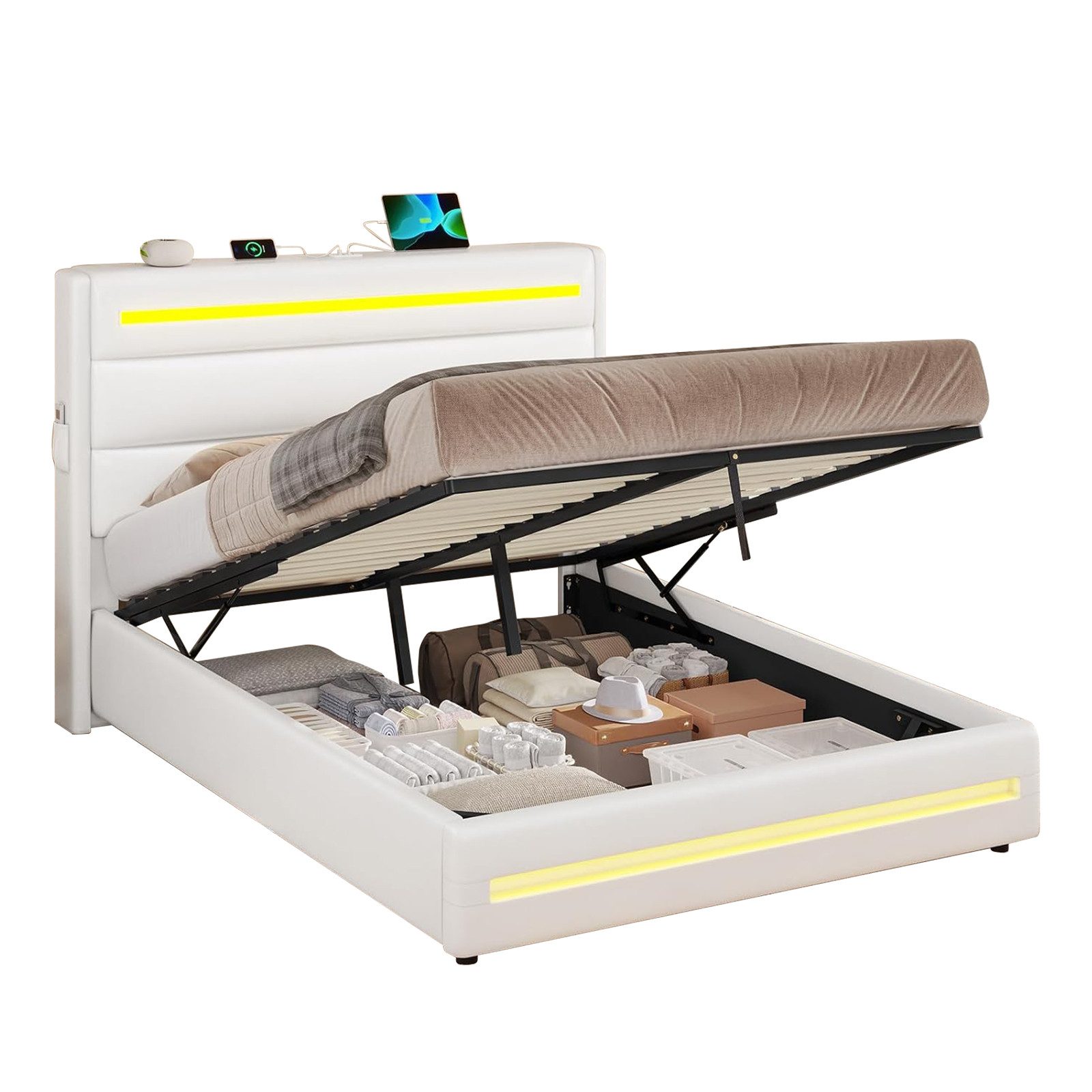 KIMENICH Polsterbett Doppelbett Hydraulisches Bett mit Stauraum und Lattenr günstig online kaufen