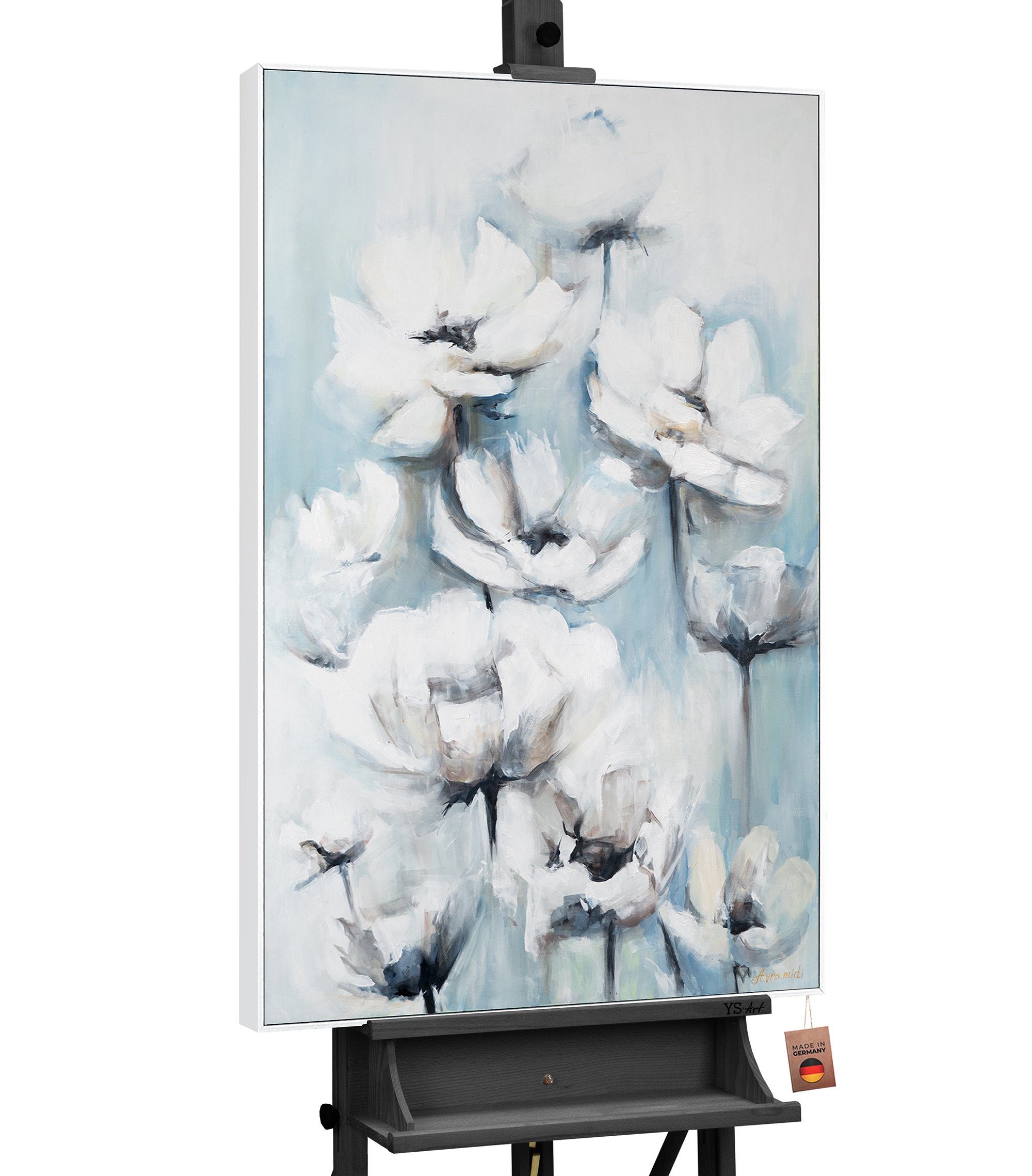 in Weiß Blumige Blumen Gemälde Zärtlichkeit, Rahmen YS-Art Mit