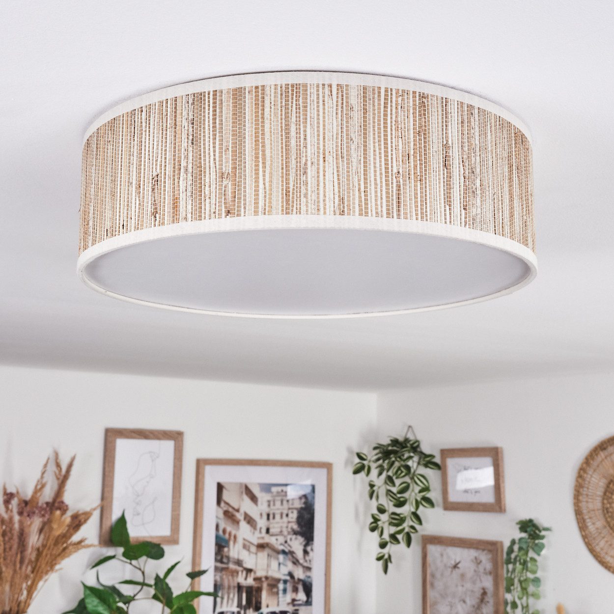 hofstein Deckenleuchte Deckenlampe aus Metall/Binstenstroh/Kunststoff in günstig online kaufen