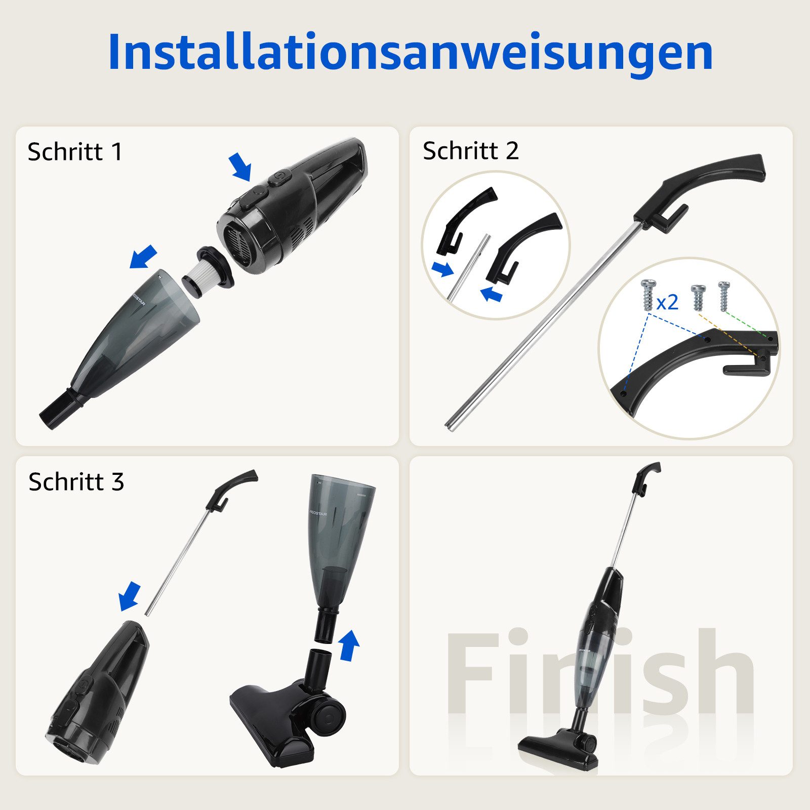 Aigostar Hand-und Stielstaubsauger Staubsauger mit Kabel 4 in 1, 13KPA, 1L Leicht& Ideal für Zuhause, 600,00 W, beutellos, HEPA-Filter-System, Leicht und bequem