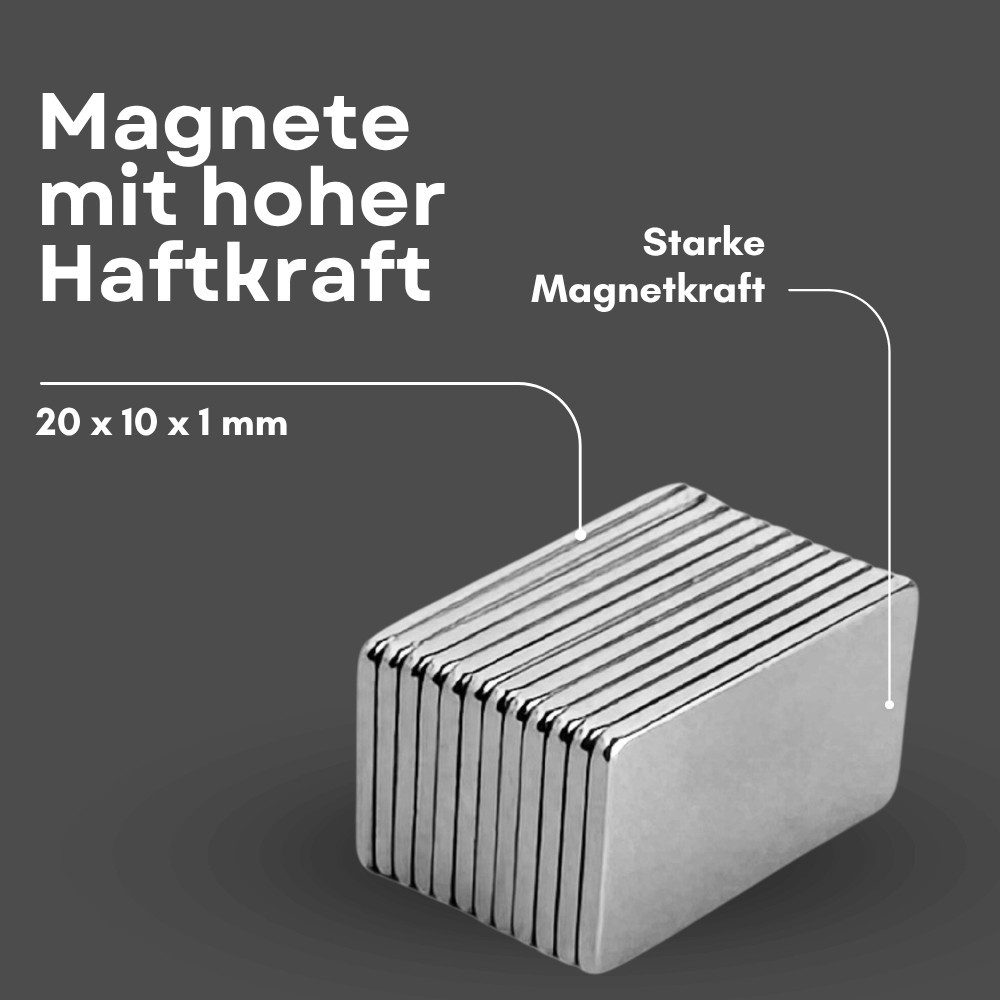 MaajeeKuto Magnet Neodym Magnet 20x10x1 mm N38 – Quadermagnet 0,9 kg Haftkraft (1-St)