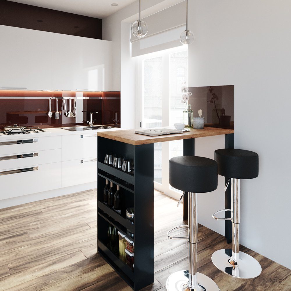 Vicco Bartisch, Eiche/Anthrazit, 117 x 57 cm mit 2 Barhockern (3-St)