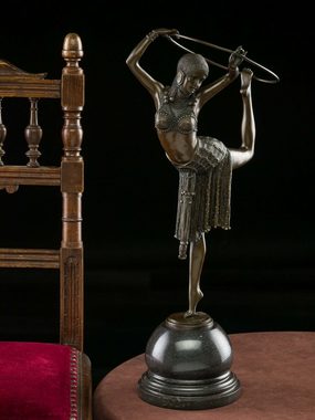 Aubaho Skulptur Bronzeskulptur Tänzerin mit Ring Artdeco Bronze Figur Skulptur 54cm sc