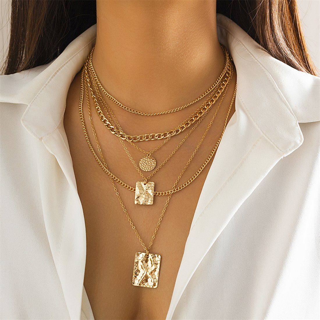 Anhänger DÖRÖY Gold Damenmode Choker-Set Set,mehrschichtige geometrische Halskette Halskette
