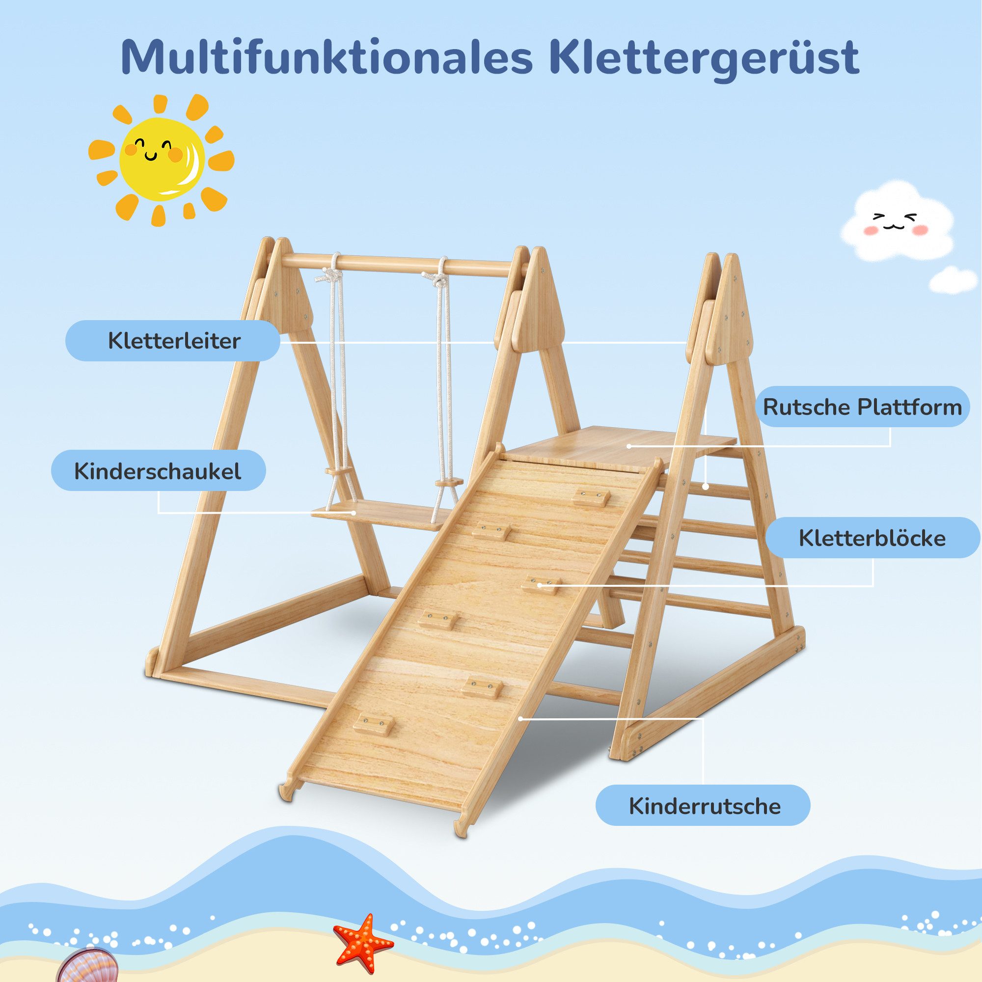 Merax Klettergerüst aus Kieferholz, (1-St., Indoor-Spielplatz Spielset), 3- günstig online kaufen