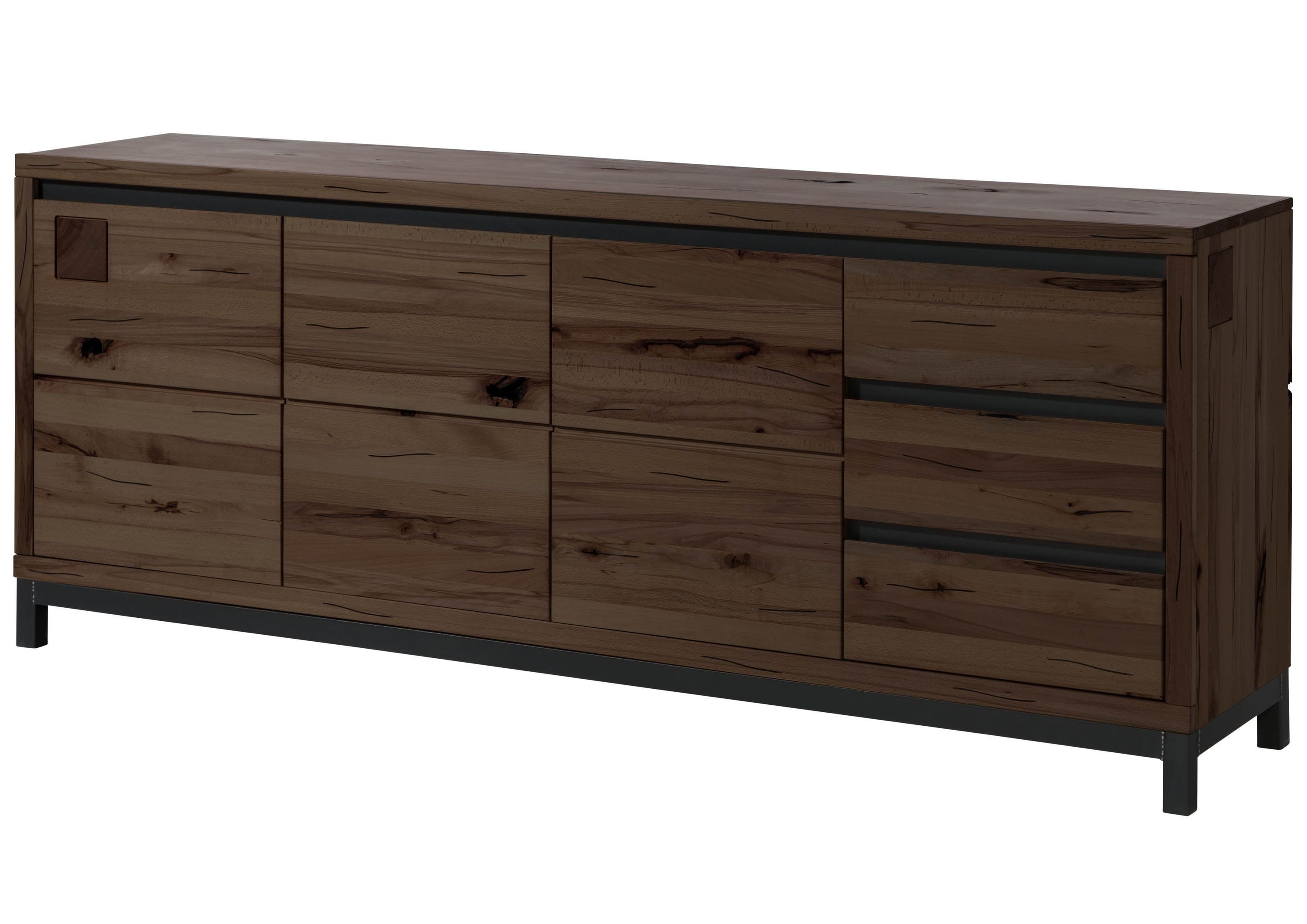 Massivmoebel24 Sideboard VILLANDERS (Massivholz), Kernbuche 210x45x85 tabacco braun geölt VILLANDERS #252