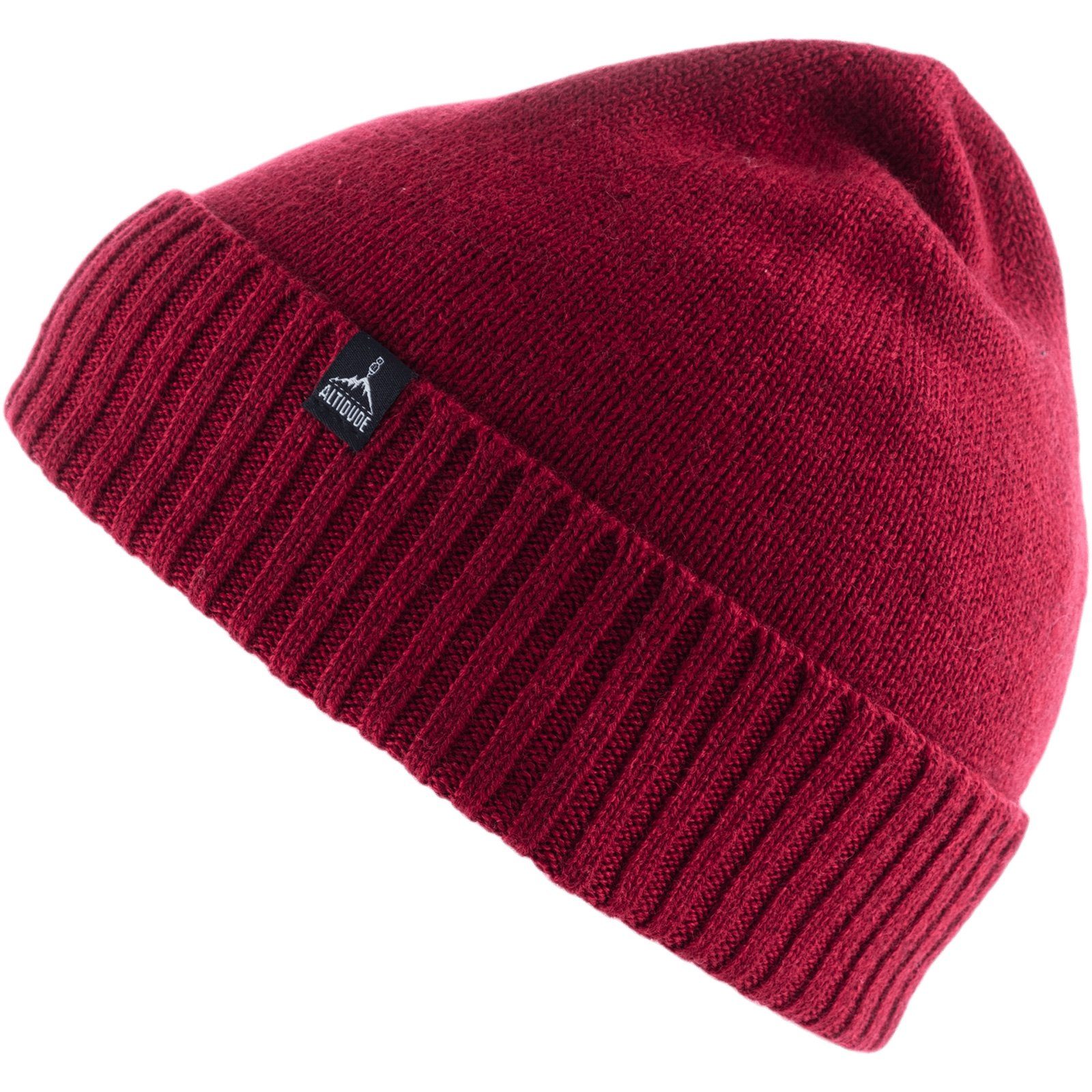 ALTIDUDE Beanie Winter Mütze Plain Fein Strickmütze Unisex Beanie 100% Merino Wolle Bordeaux