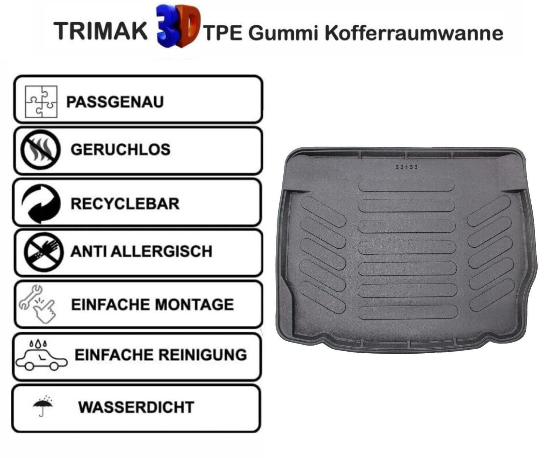 Trimak Passform-Fußmatten Oder Kofferraumwanne Oder Set kompatibel mit BMW 1 Series, BMW 1 Series F20 & F21 2011-2019 Kofferraummatte Antirutschmatte TPE