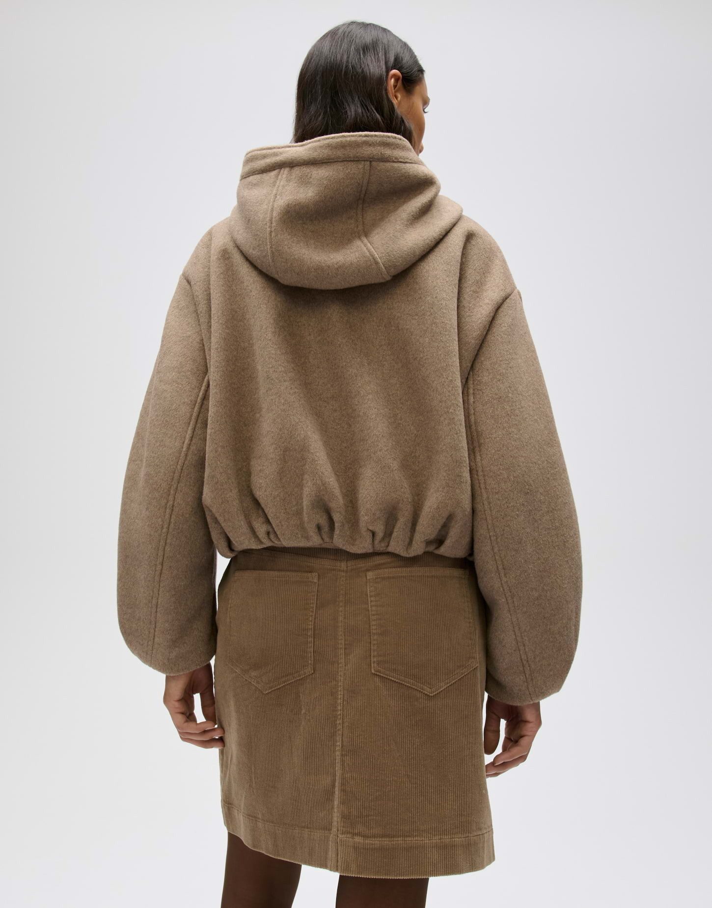 OPUS Wolljacke Halenso aus fließender Webware Verkürzte O-Form mit Kapuze und voluminösem Ballonsaum – Bild 3 von 5