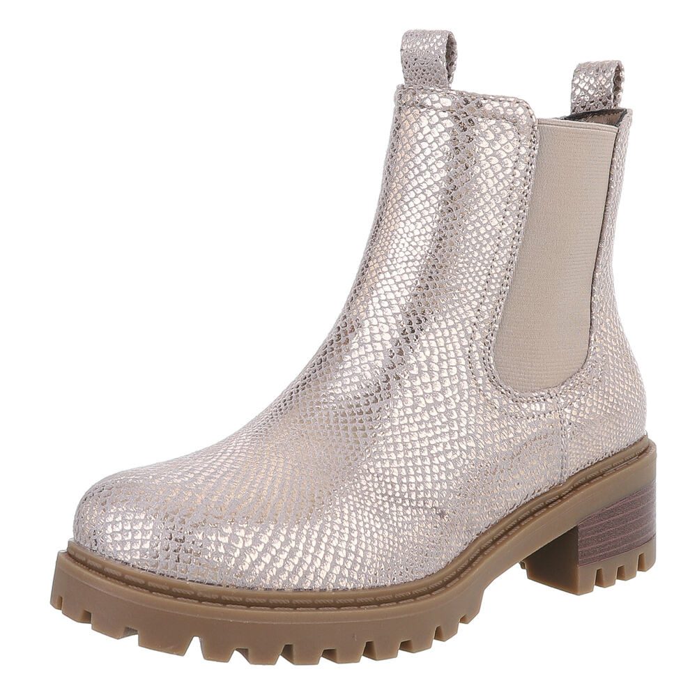 Ital-Design Elegante Damen Ботинки mit Blockabsatz und elastischen Einsätzen Chelseaboots (90417882) Blockabsatz Stiefeletten in Gold