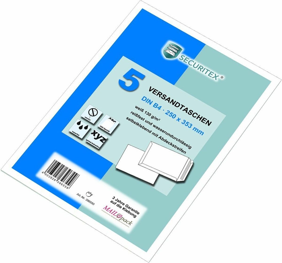 Elepa Versandtasche Versandtaschen Securitex B4 130g/qm haftklebend weiß VE=5 Stück