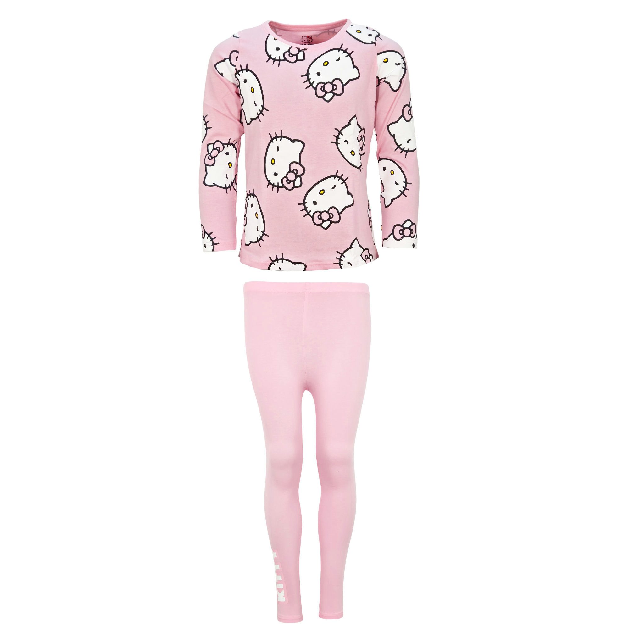 Hello Kitty Schlafanzug Hello Kitty Kinder Mädchen Schlafanzug Set – Rosa & Grau Gr. 104 bis 134