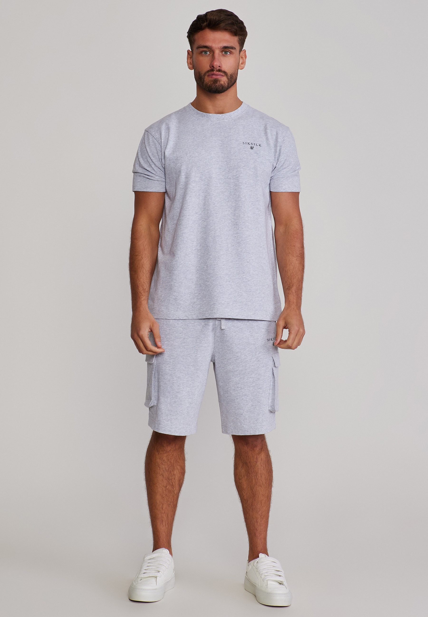 Sweatanzug SikSilk Herren Grau Marl T-Shirt and Shorts Set