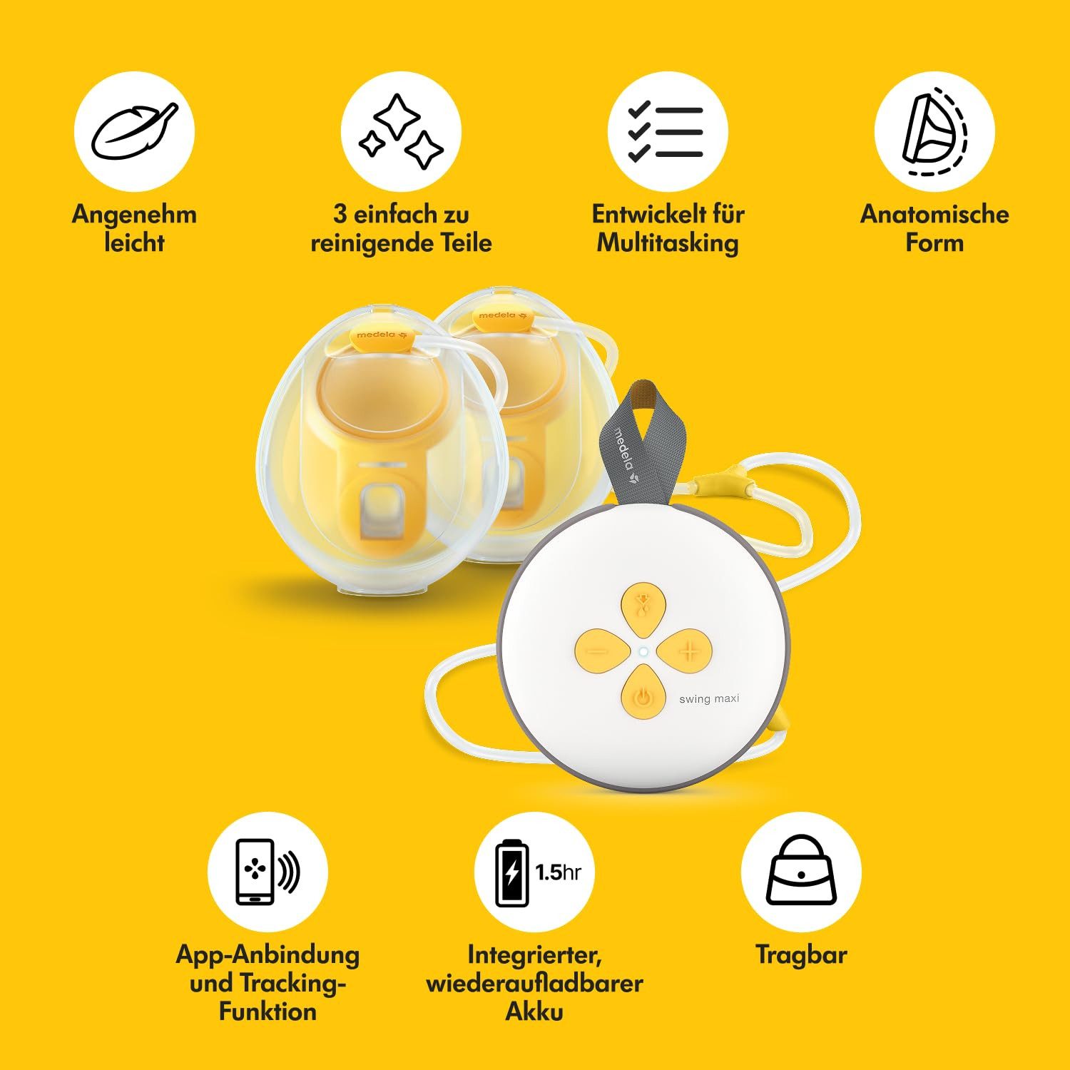 MEDELA Elektrische Doppelmilchpumpe SWING MAXI Hands-free ultraleicht und kompakt, Ideal für regelmäßiges Abpumpen