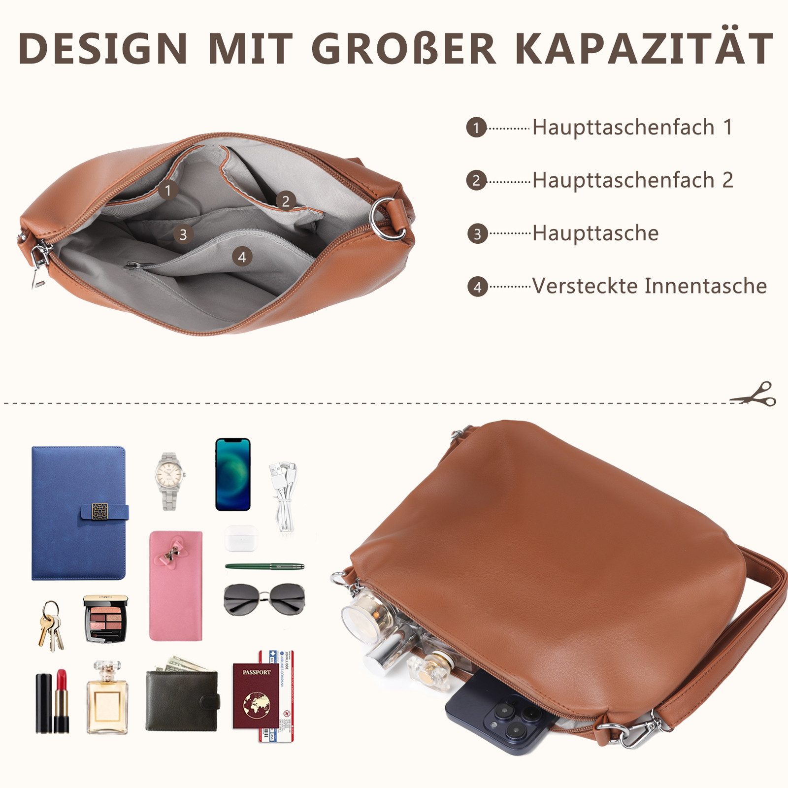 TAN.TOMI Shopper Damen Henkeltaschen Groß Handtasche Mit Einer Kosmetiktasche (2-tlg., Henkeltasche 2PCS Set Einfach Tote Bag), Handtaschen Damen Groß PVC Umhängetasche