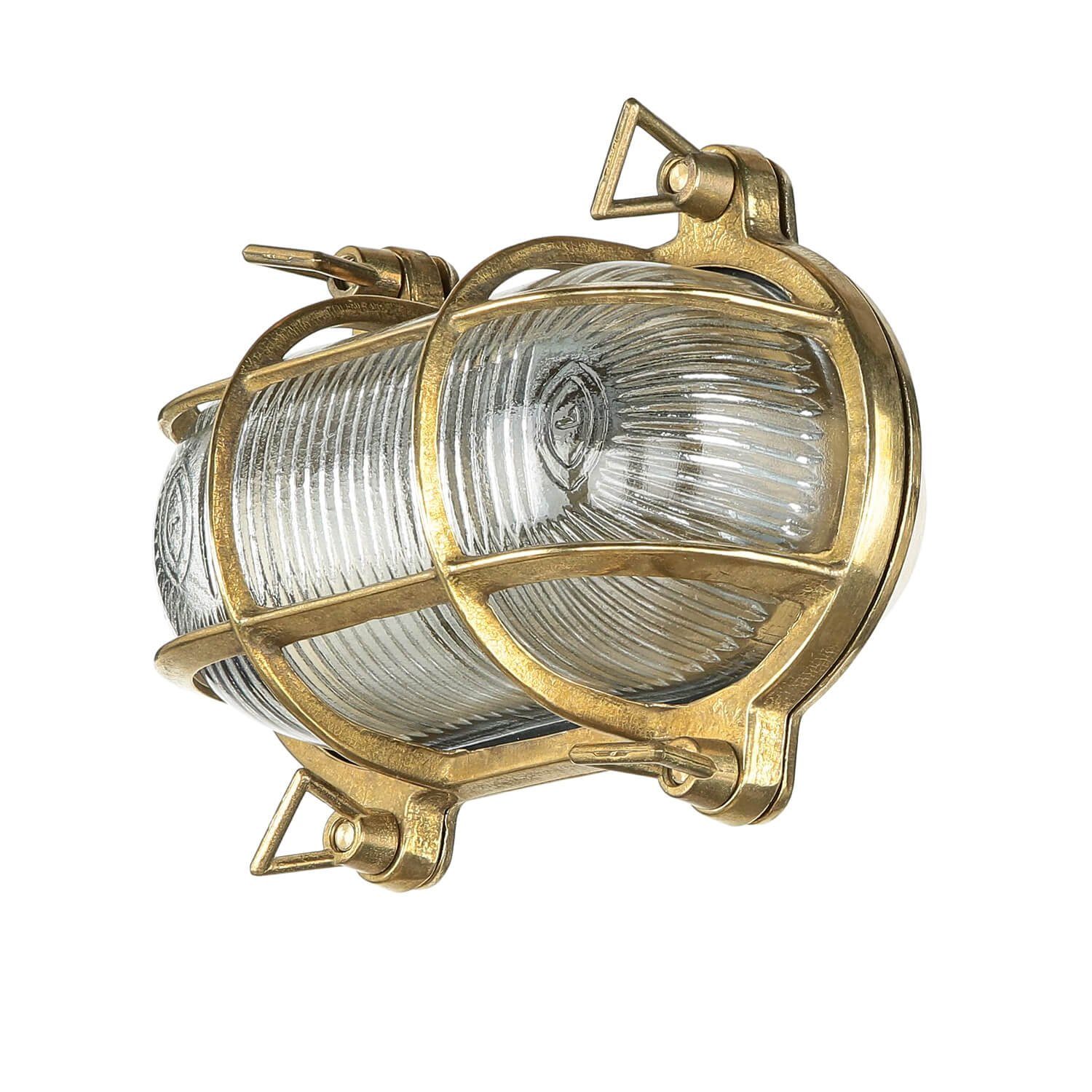 Messing SKIATHOS, Wandleuchte Riffelglas Außen-Wandleuchte Bootslampe Outdoor Lampe Licht-Erlebnisse Leuchtmittel, ohne