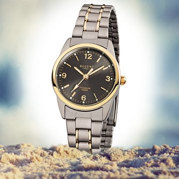 Regent Quarzuhr Regent Damen-Armbanduhr grau silber gold, (Analoguhr), Damen Armbanduhr rund, klein (ca. 26mm), Titanarmband