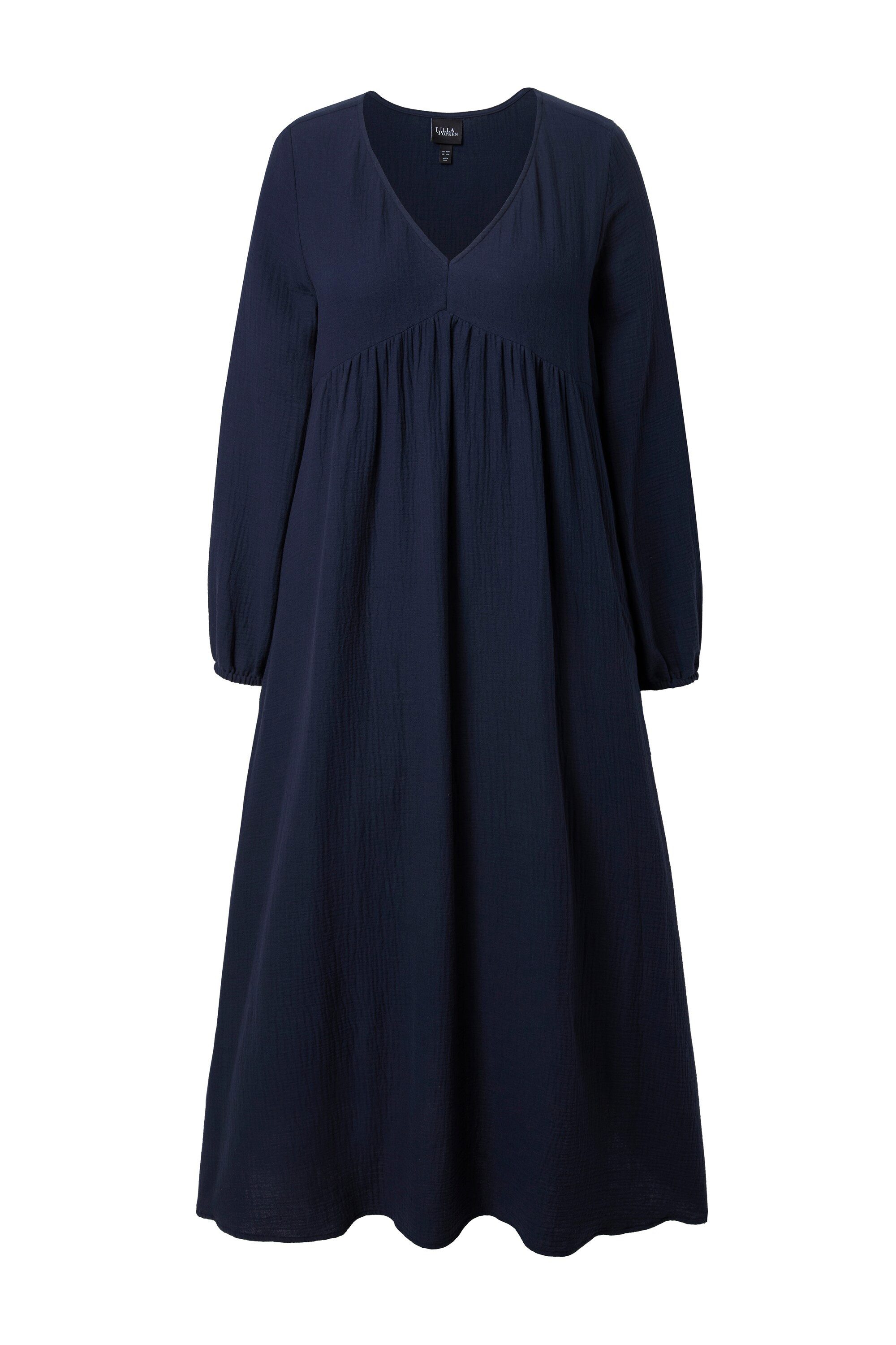 Ulla Popken Maxikleid Musselinkleid A-Linie V-Ausschnitt Langarm günstig online kaufen