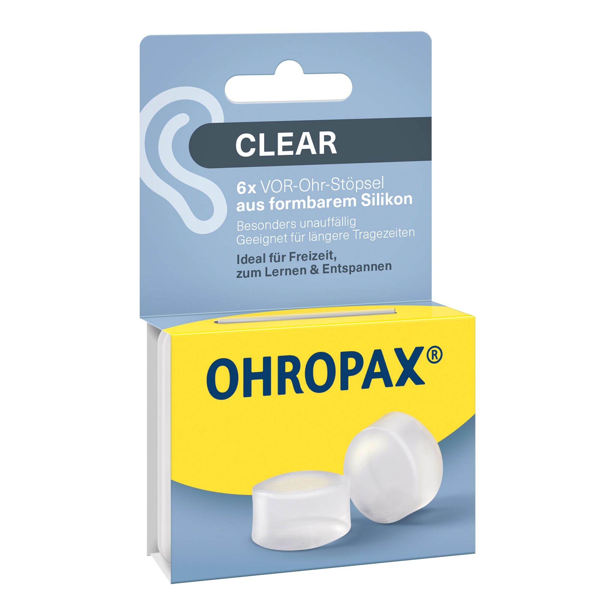 OHROPAX Gehörschutzstöpsel OHROPAX Clear Ohrstöpsel 6 Stück – Transparenter Silikon-Gehörschutz