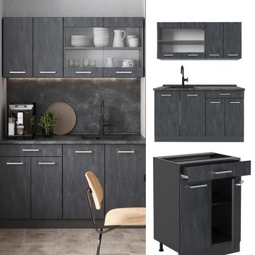 Livinity® Küchenzeile R-Line, Schwarz Beton/Anthrazit, 140 cm ohne Arbeitsplatte