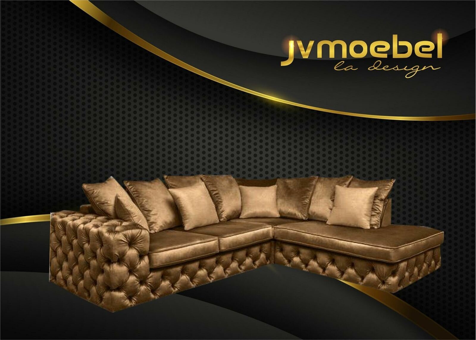 L-Form Ecksofa Sofa Polster Textil JVmoebel Couch Ecksofa, Chesterfield Gold Garnitur