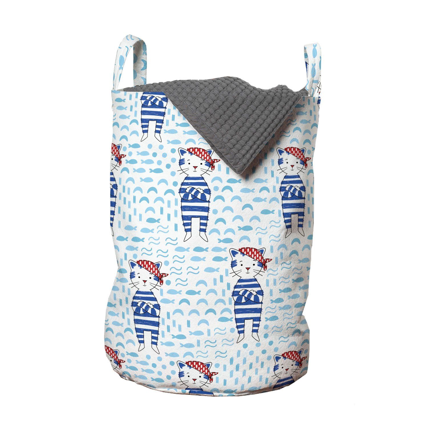 Abakuhaus Wäschesäckchen Wäschekorb mit Griffen Kordelzugverschluss für Waschsalons, Pirates Katze in den blauen Matrosenanzug | Wäschesäcke