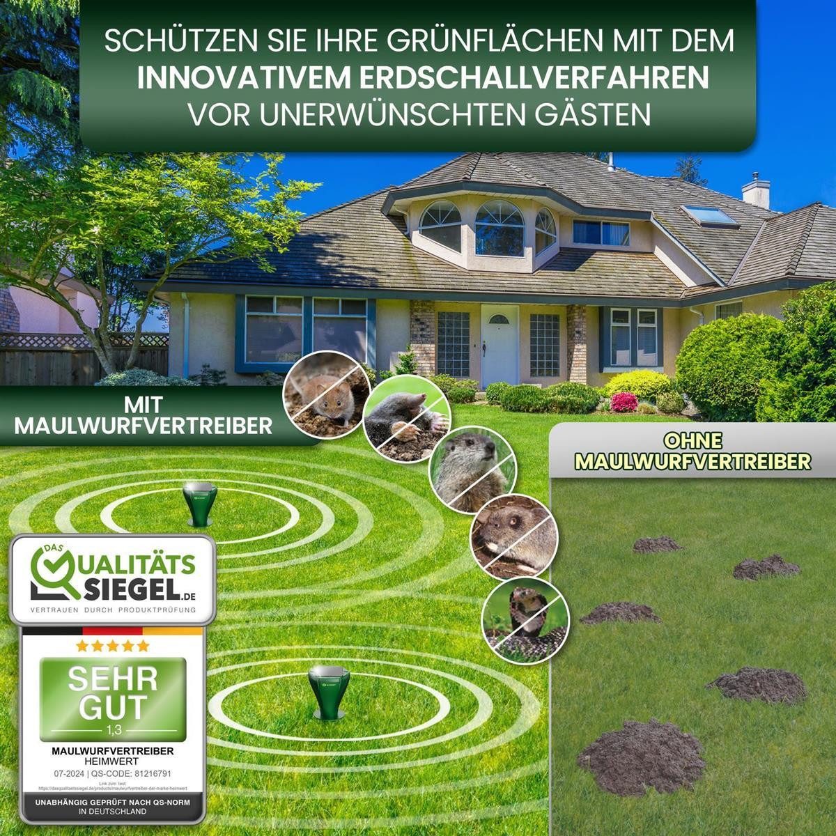 HEIMWERT Ultraschall-Tierabwehr HEIMWERT Maulwurf Vertreiber Wühlmausschreck 2er Pack, 2-tlg., hocheffizientes Erdschall System mit 3 Wechselfrequenzen – Bild 5 von 5