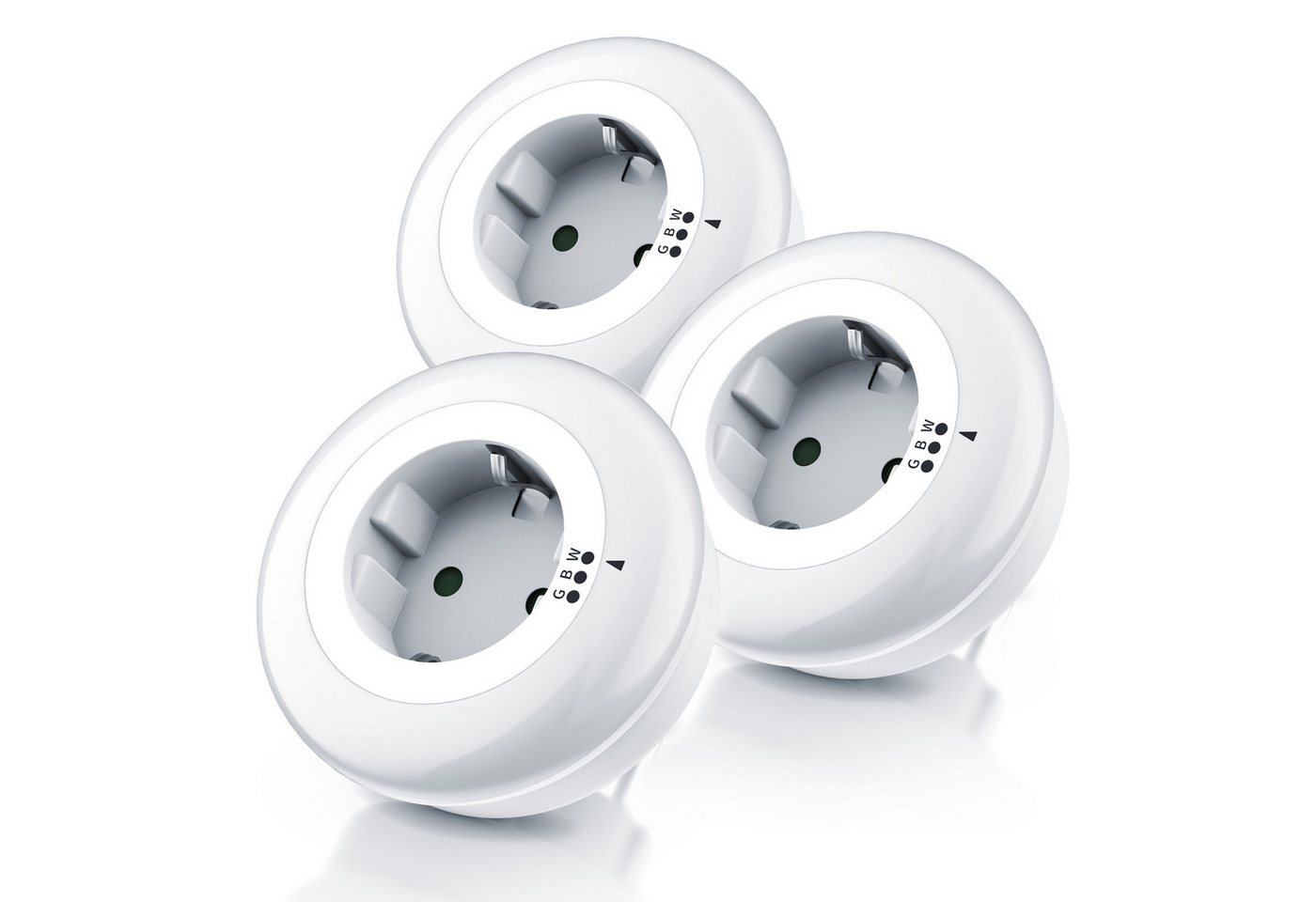 Brandson LED Nachtlicht Nachtlampe mit Zwischenstecker & auswählbaren Farben - Weiß/Grün/Blau, mit LED, Tageslichtsensor, Nachtlichtfunktion, LED fest verbaut, Farbwechsler, Steckdosenlicht mit Helligkeits- & Dämmerungssensor, für Flur & Bad