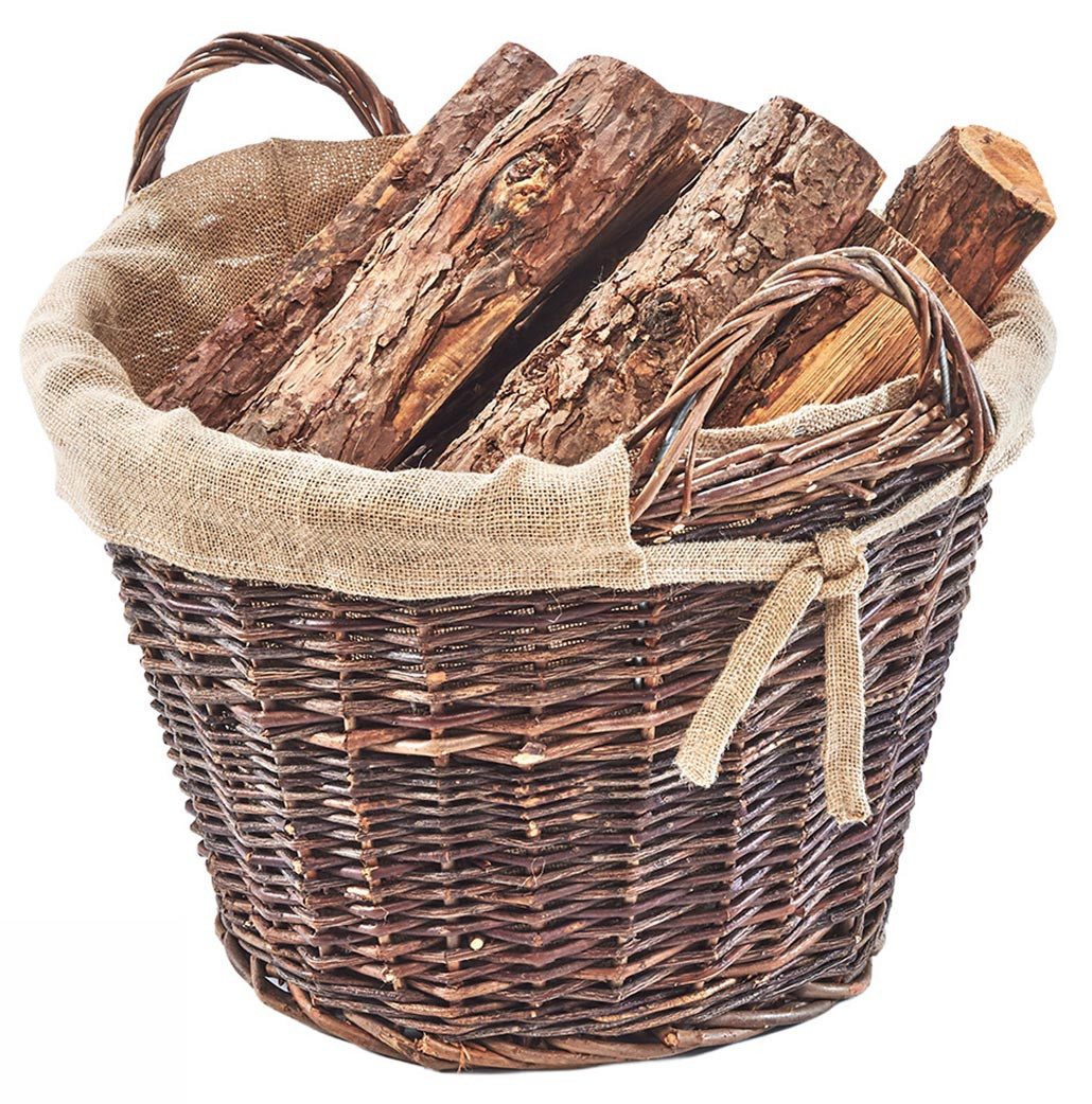 Kobolo Kaminholzkorb Holzkorb Brennzolzkorb aus Weide mit Juteeinsatz, Weidenkorb Ofenzube (Einzelstück, 1 St., Einzelstück)