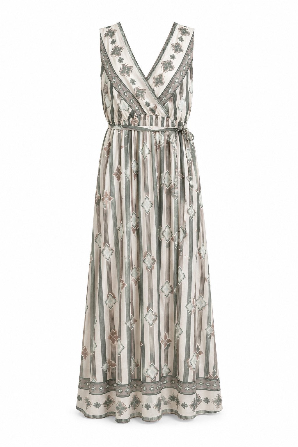 ITALY VIBES Sommerkleid - Luftiges Maxikleid mit V-Ausschnitt und Bindegürtel für Damen ONE SIZE - passend für Größen M bis XL