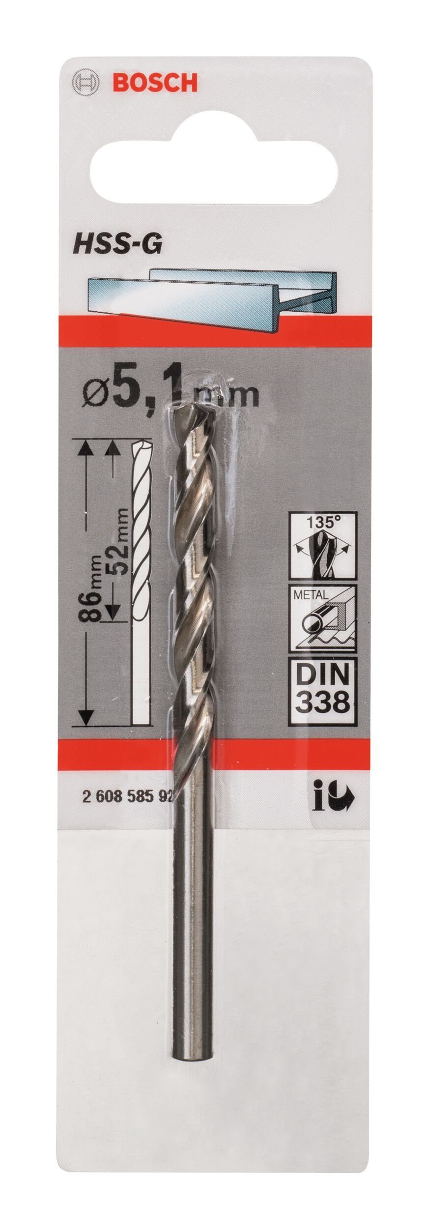 BOSCH 52 - (DIN 86 x mm 338) Metallbohrer, x 5,1 1er-Pack HSS-G -