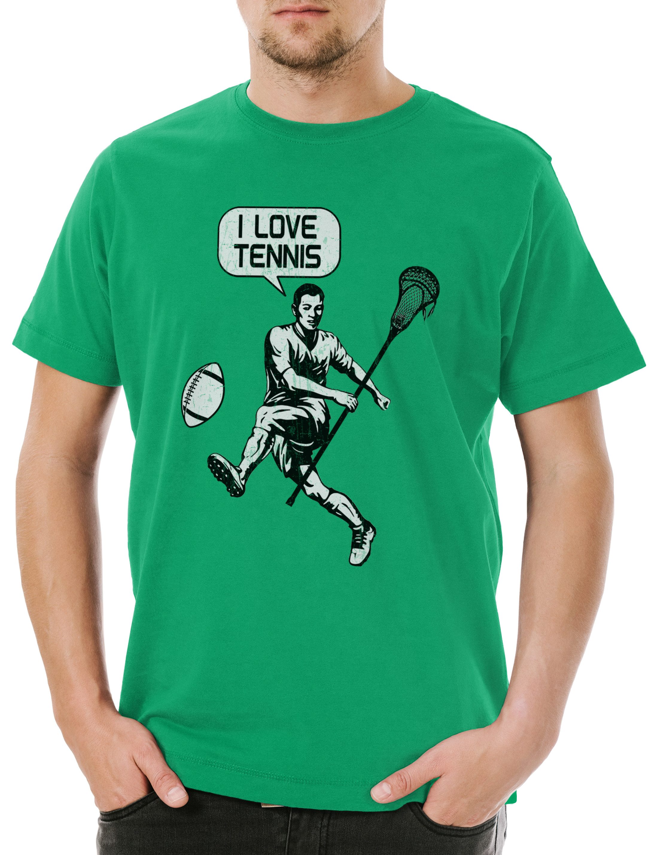 Print-Shirt I Love Tennis Herren T-Shirt American Soccer Football Fußball Fasching