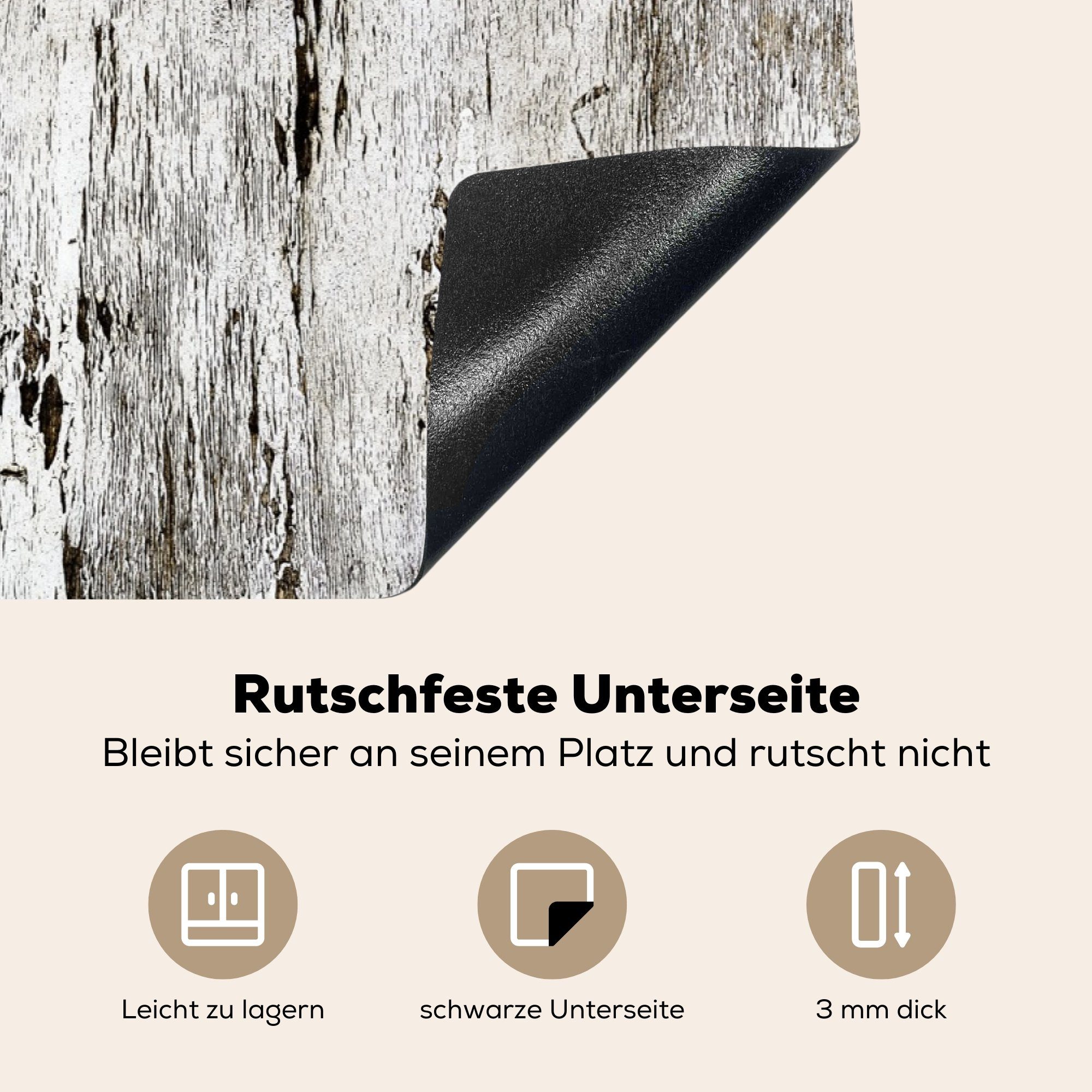 Holz, Weiß Schutz für Birke - die (1 81x52 Vinyl, Herdblende-/Abdeckplatte MuchoWow tlg), Ceranfeldabdeckung küche, Induktionskochfeld cm, -