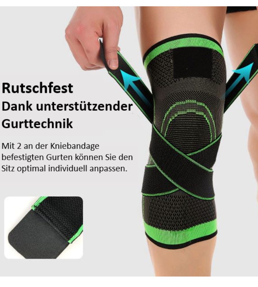 Rötting Design Kniebandage 3D-Kniebandage, Kompression, Knieschutz, Sportbandage Kniestütze, verschiedene Größen zur Auswahl, Farbe: schwarz/grün