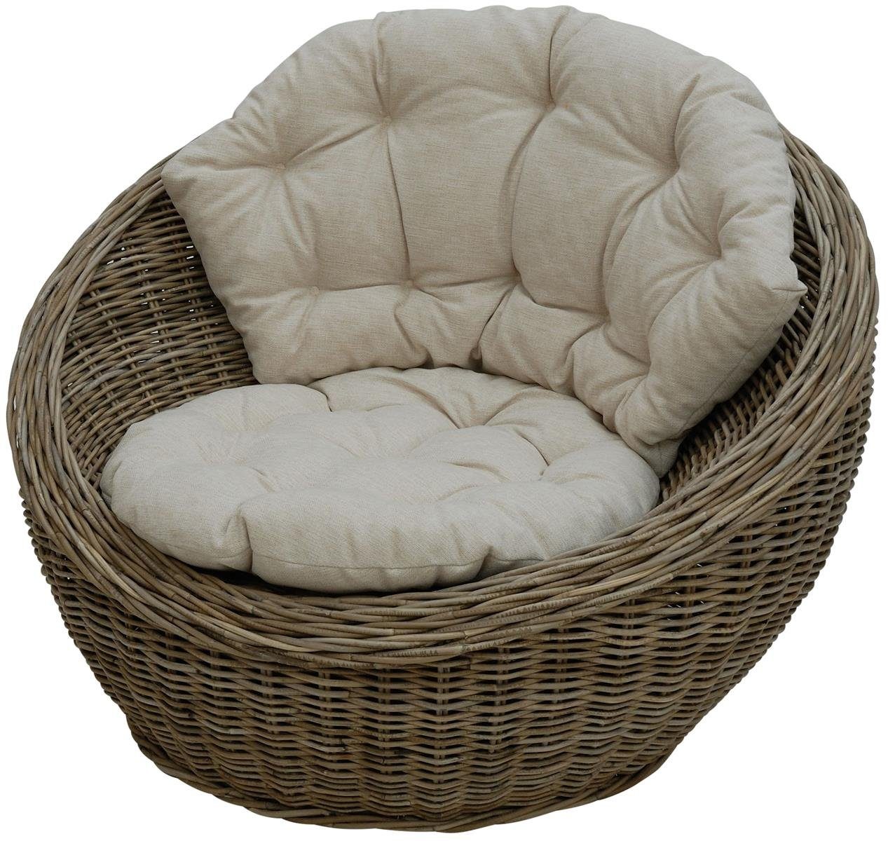 Krines Home Sitzschale Sitzmuschel aus echtem Rattan/RattanSessel