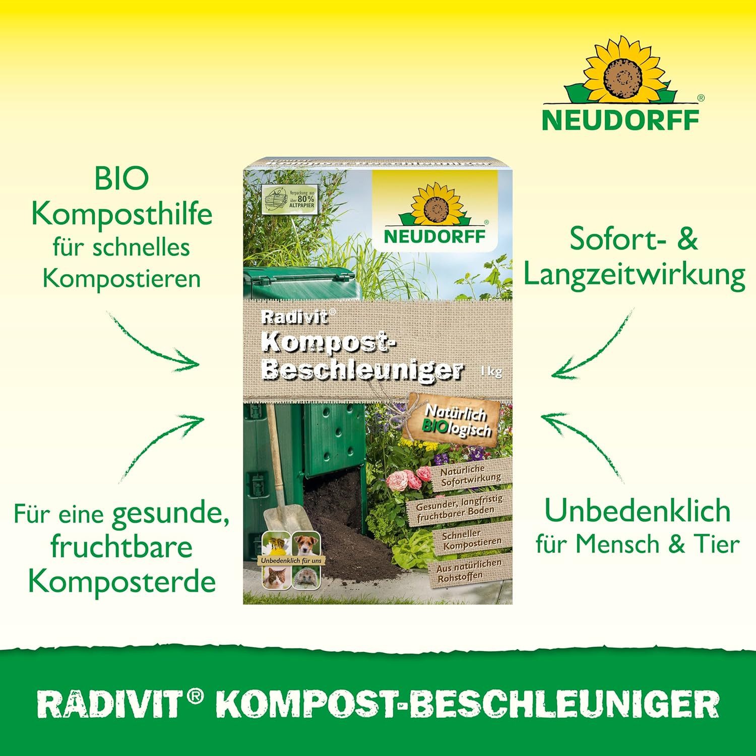 Neudorff Kompostbeschleuniger Radivit Kompost-Beschleuniger 1 kg, unbedenklich für Hund, Katze Igel und Bienen