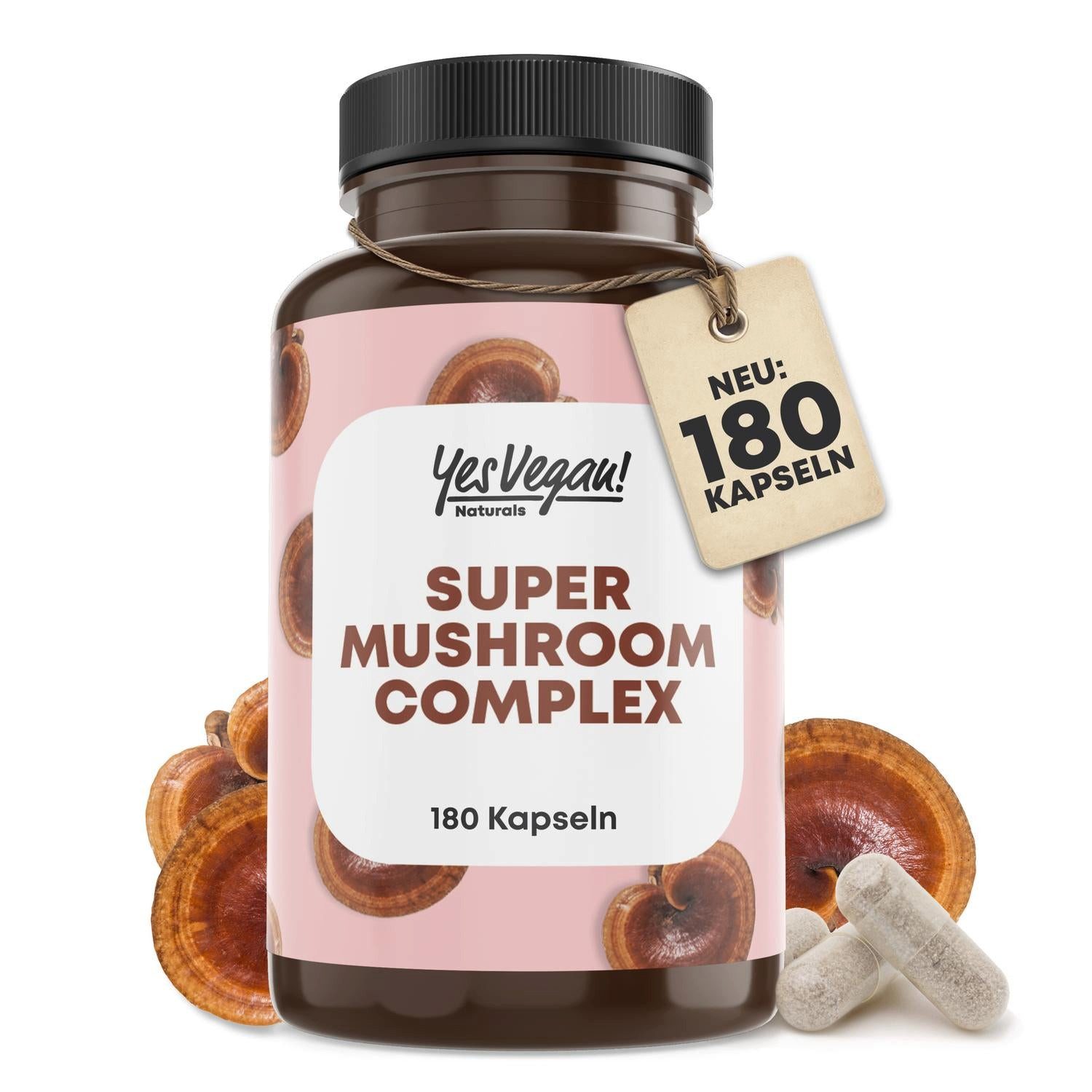 Yes Vegan Super Mushroom Vitalpilz Complex mit B2 B5 B6 + Lions Mane, Reishi uvm Kapseln, 3 er Spar-Set à 180 St., 100 g, vegan, laktosefrei, glutenfrei