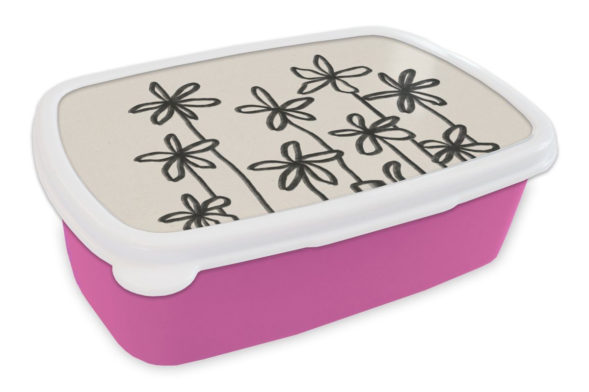 MuchoWow Lunchbox Blumen - Pflanzen Brotdose für Abstrakt, (2-tlg), Kunststoff Kinder, Pastell - Erwachsene, Brotbox Mädchen, rosa - Kunststoff, Snackbox