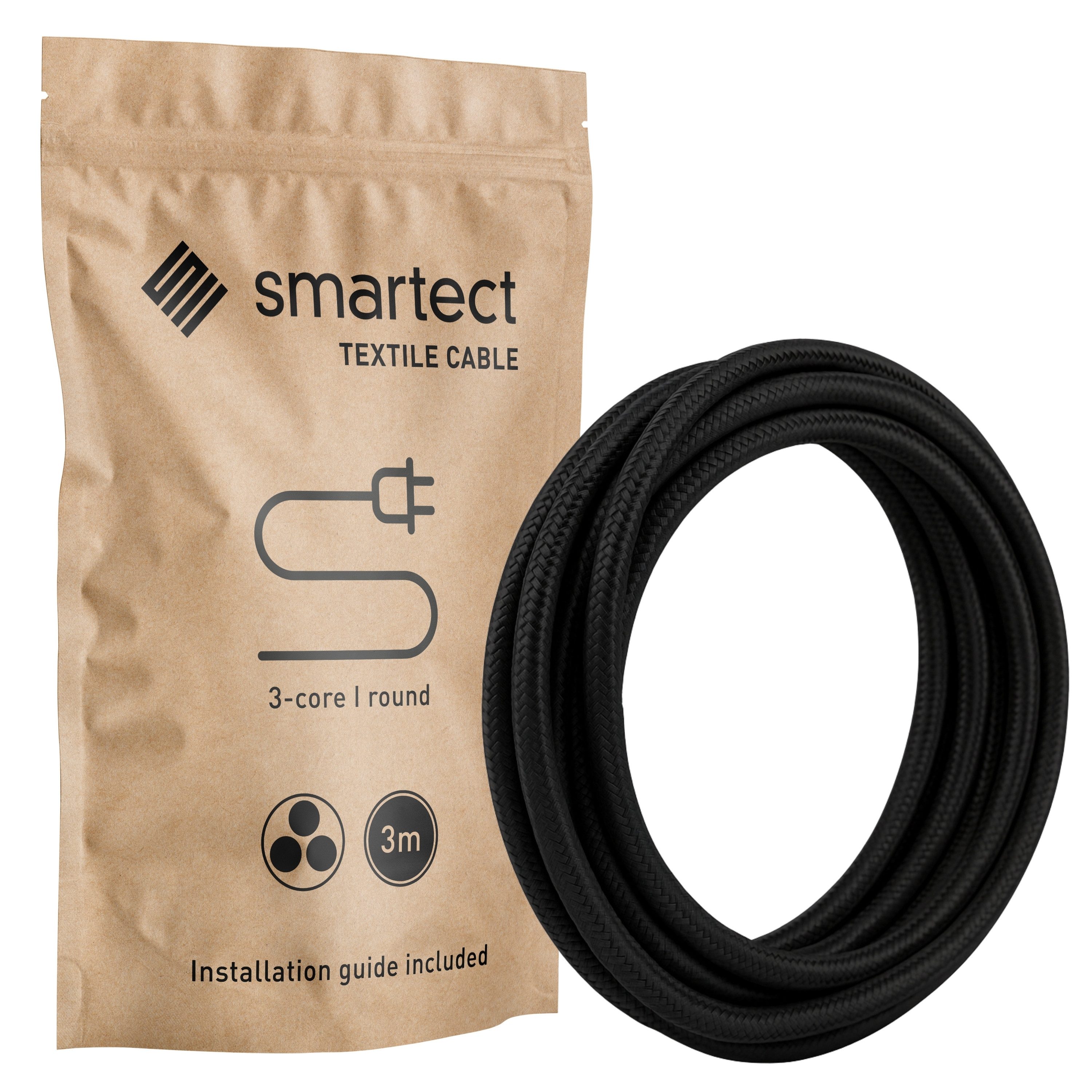 smartect smartect Textilkabel Round (3 x 0.75 mm) Stromkabel, (300 cm), Stoffkabel Elektro für eigenes DIY-Projekt
