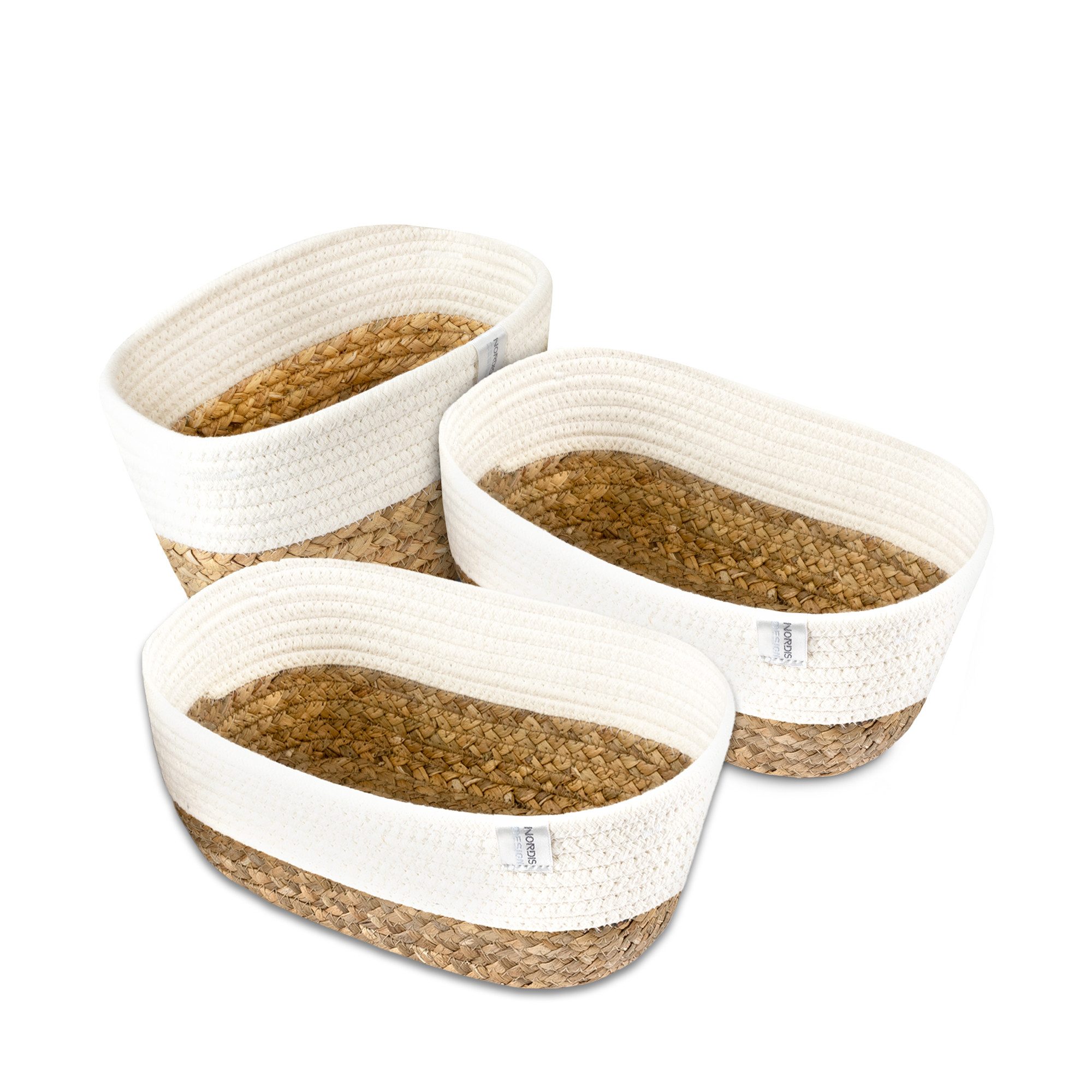 NORDIS DESIGN Хранилищаskorb Set "Alina" aus natürlicher Baumwolle und Wasserhyazinthe, (3er-Set), Dekokorb geflochten für Bad, Babyzimmer und Schlafzimmer