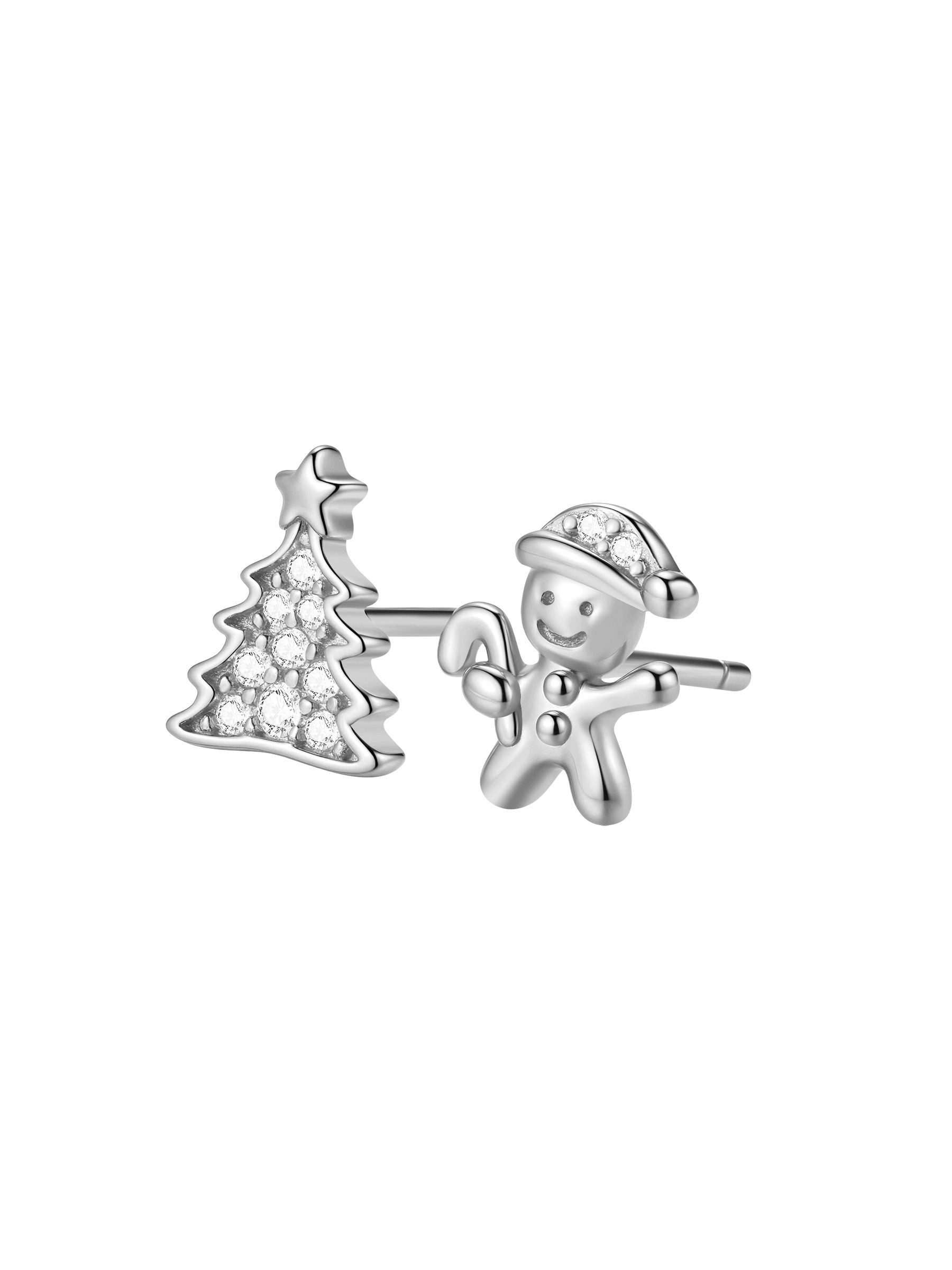 Hey Happiness Paar Ohrstecker Weihnachtsbaum & Lebkuchen, für Damen & Mädchen, Festliche 925 Silber Damen Ohrringe, vergoldet