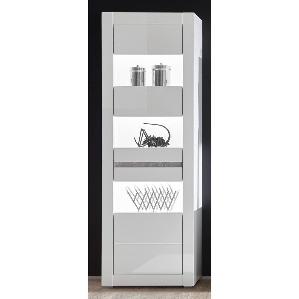 Lomadox Vitrine COGO-61 weiß Hochglanz Beleuchtung Design Griffmulden 66x198x35cm