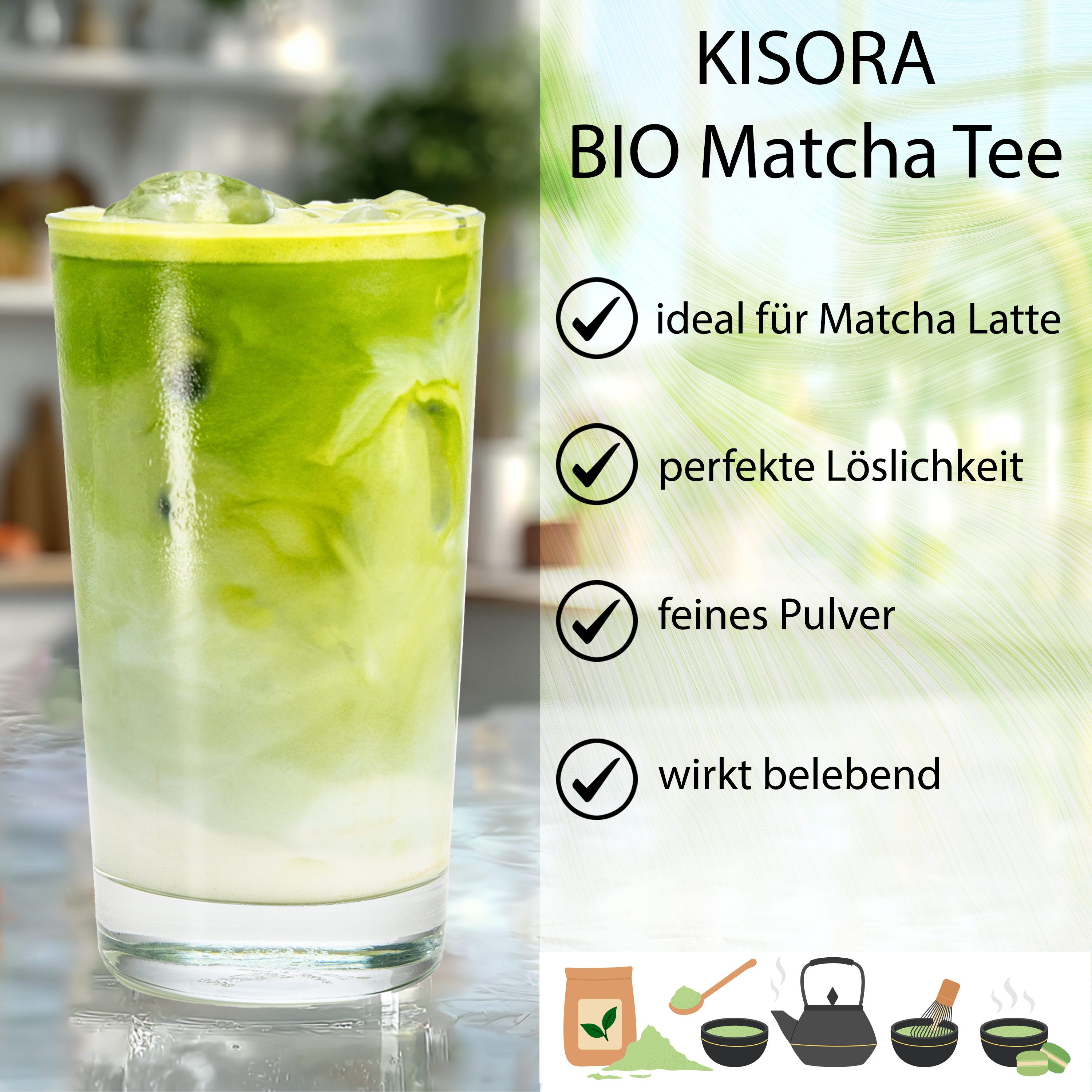 Kemes Tee Matcha Pulver BIO Qualität Premium Grade Original Matchapulver, 1 x, 100% BIO Matcha
