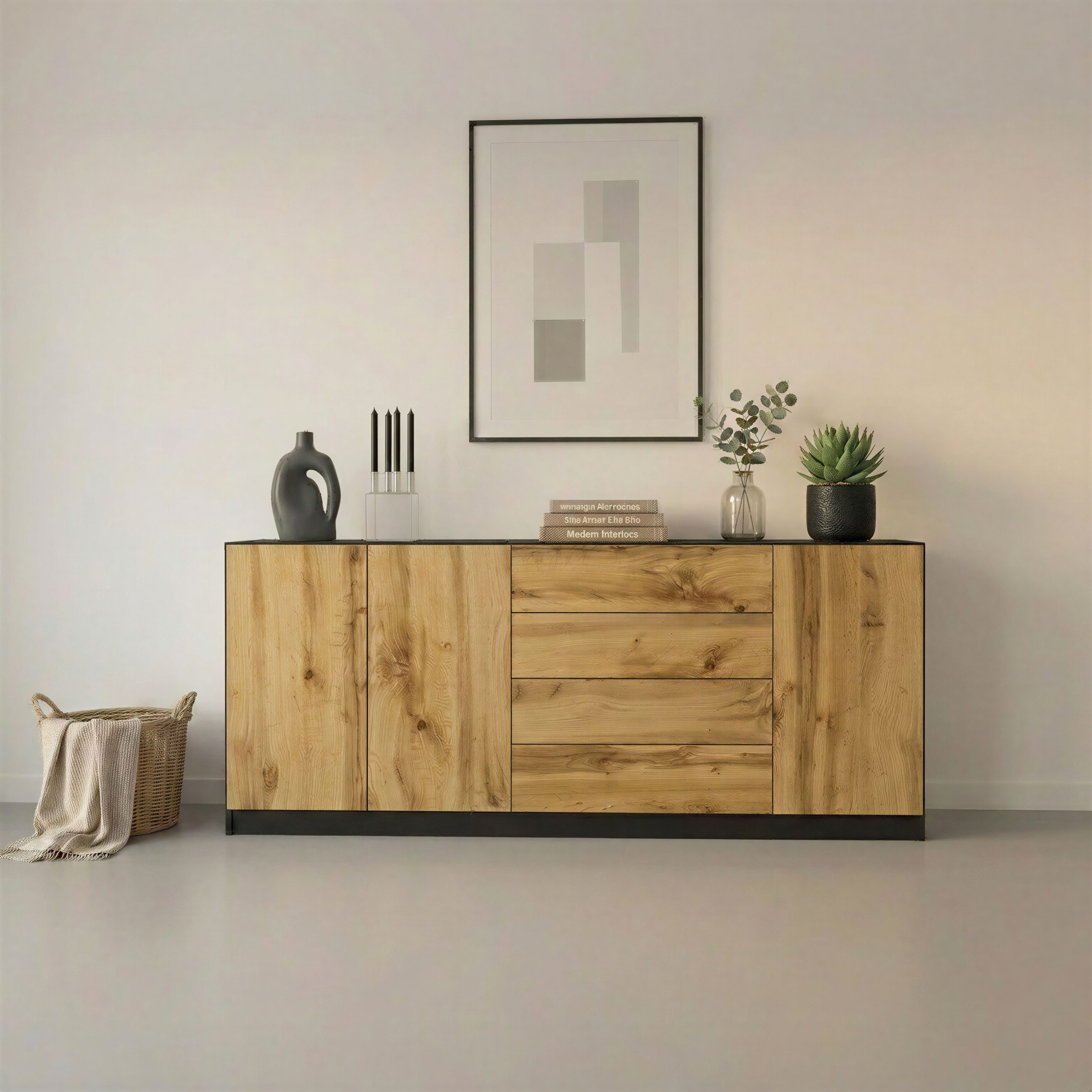 borchardt Möbel Sideboard Vaasa, Kommode mit 3 Türen und 4 Schubkästen auf Kugelführungen, Breite 190 cm