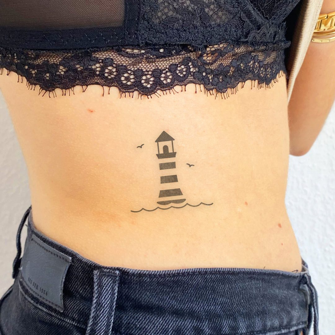 Inkster Schmuck-Tattoo Abstrakter Leuchtturm, wasserfestes temporäres Tattoo, 2 Wochen Halt