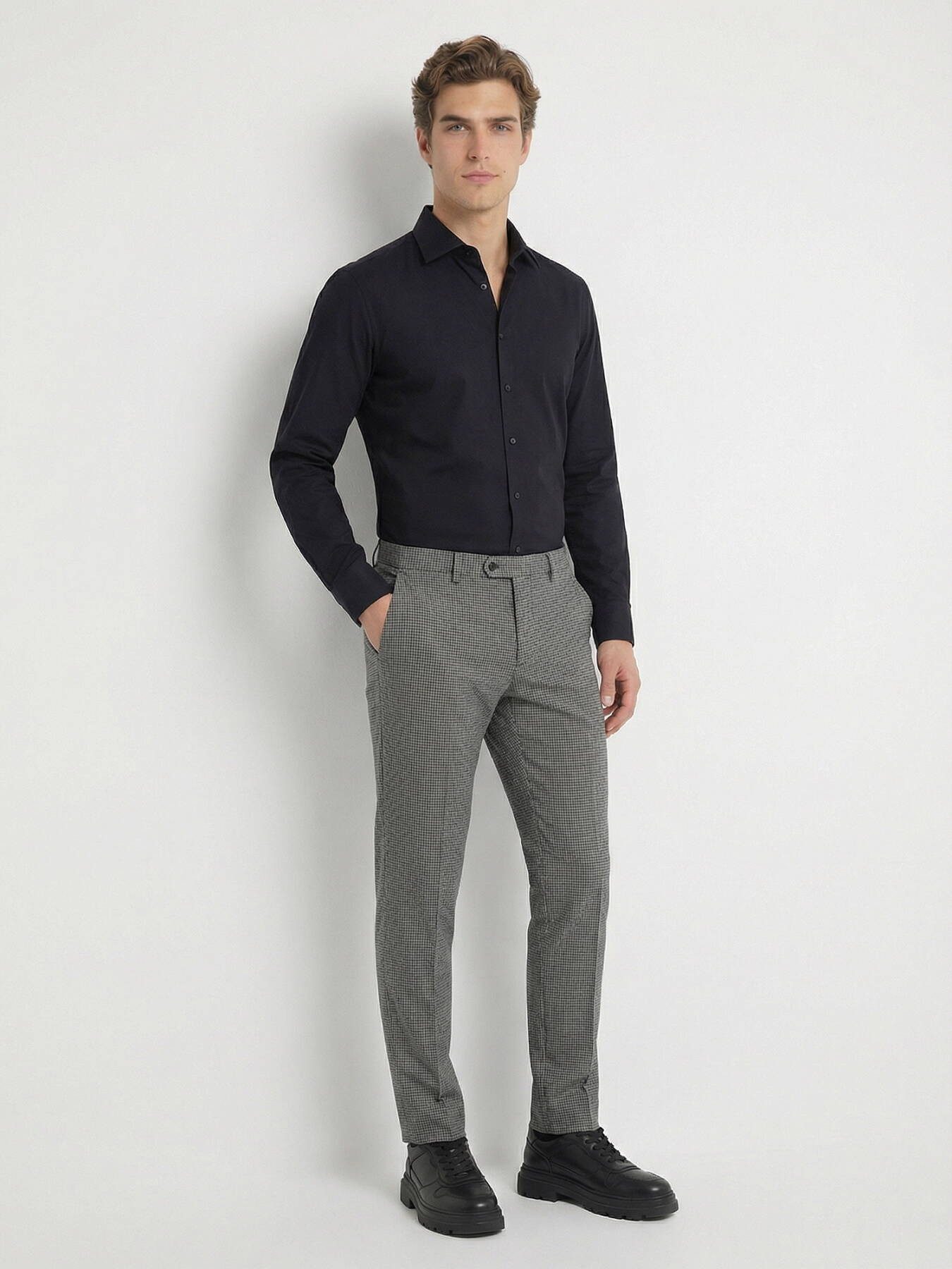 KİP Hemdbluse Schwarzes Klassisches Baumwollhemd, Slim Fit