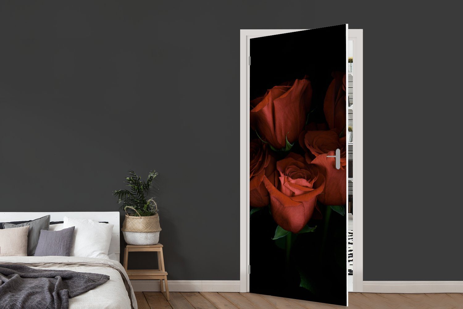 Rosen - für Matt, Türaufkleber, Wald, 75x205 MuchoWow Blumen cm Türtapete Tür, bedruckt, (1 St), Fototapete -